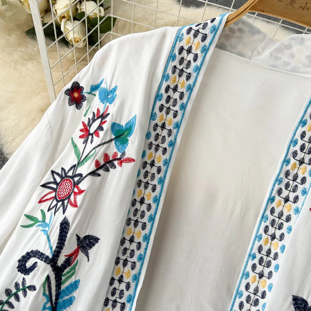 Retro Embroidery Sun Protection Shirt Chiffon Long Streetwear