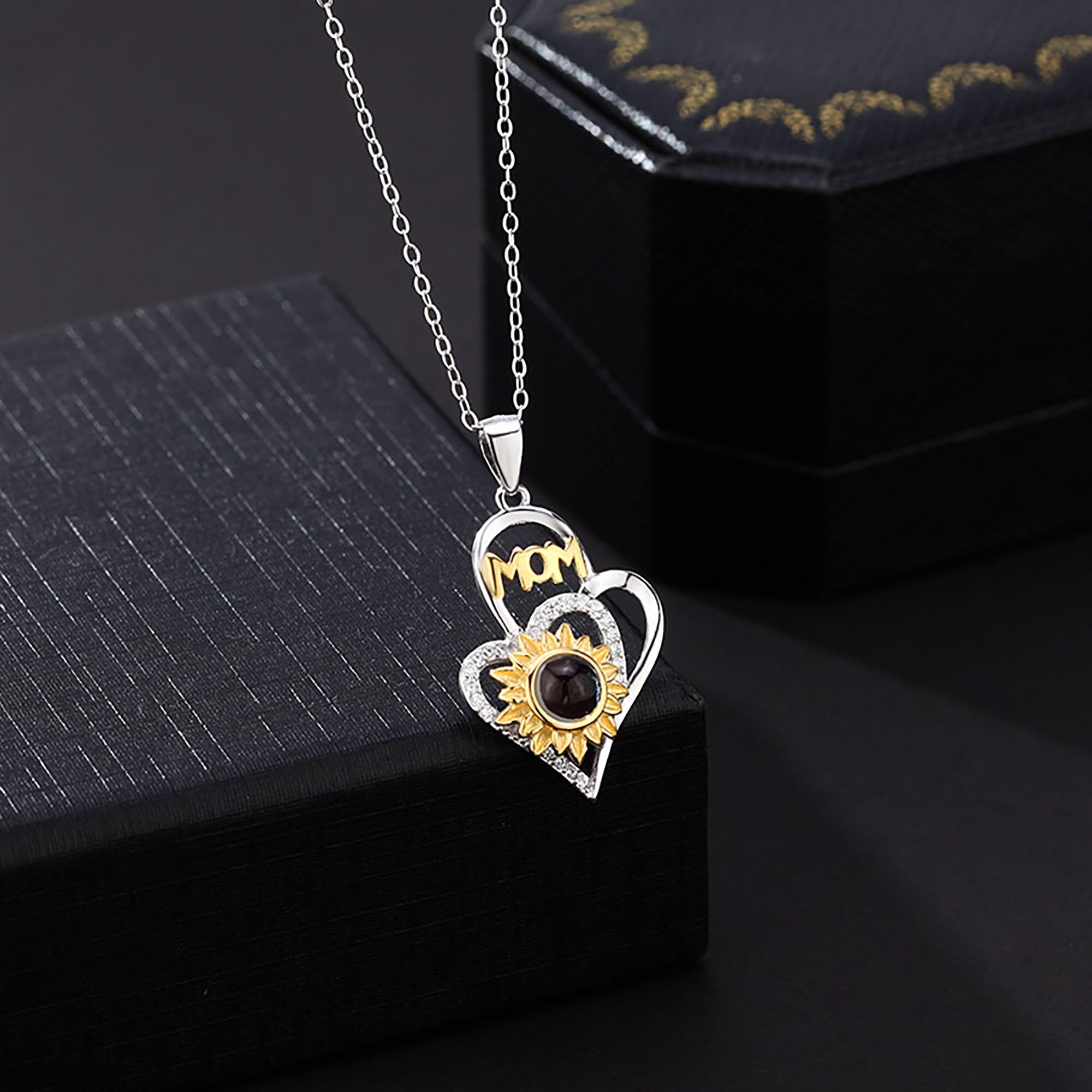 Sunflower with customized photosProjection Necklace Pendant Jewelry