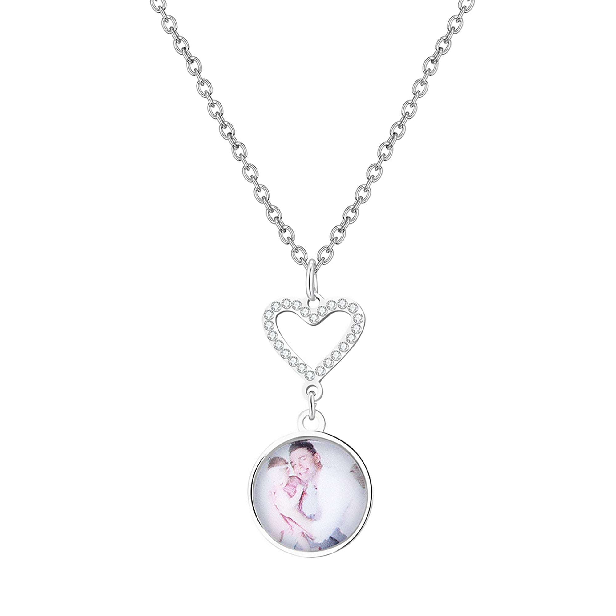 Customizable Photo Romantic Simple Small Heart-shaped Necklaces Exquisite Silver Color Clavicle Chain Women&