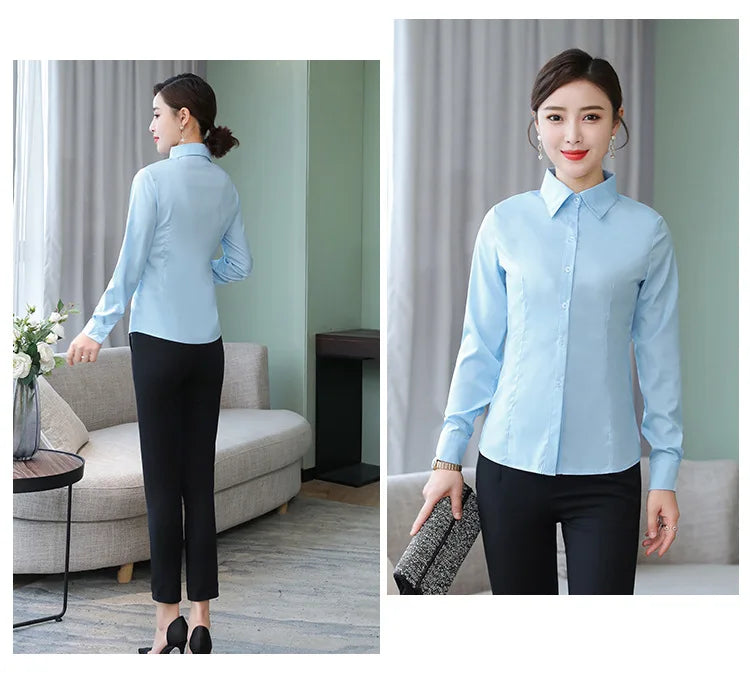Polyester Cotton Shirts for Women Long Sleeve Blouse