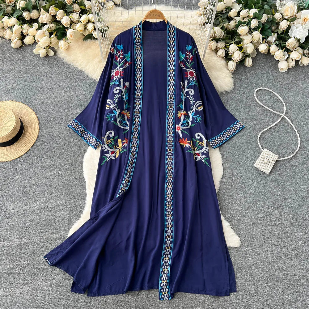 Retro Embroidery Sun Protection Shirt Chiffon Long Streetwear