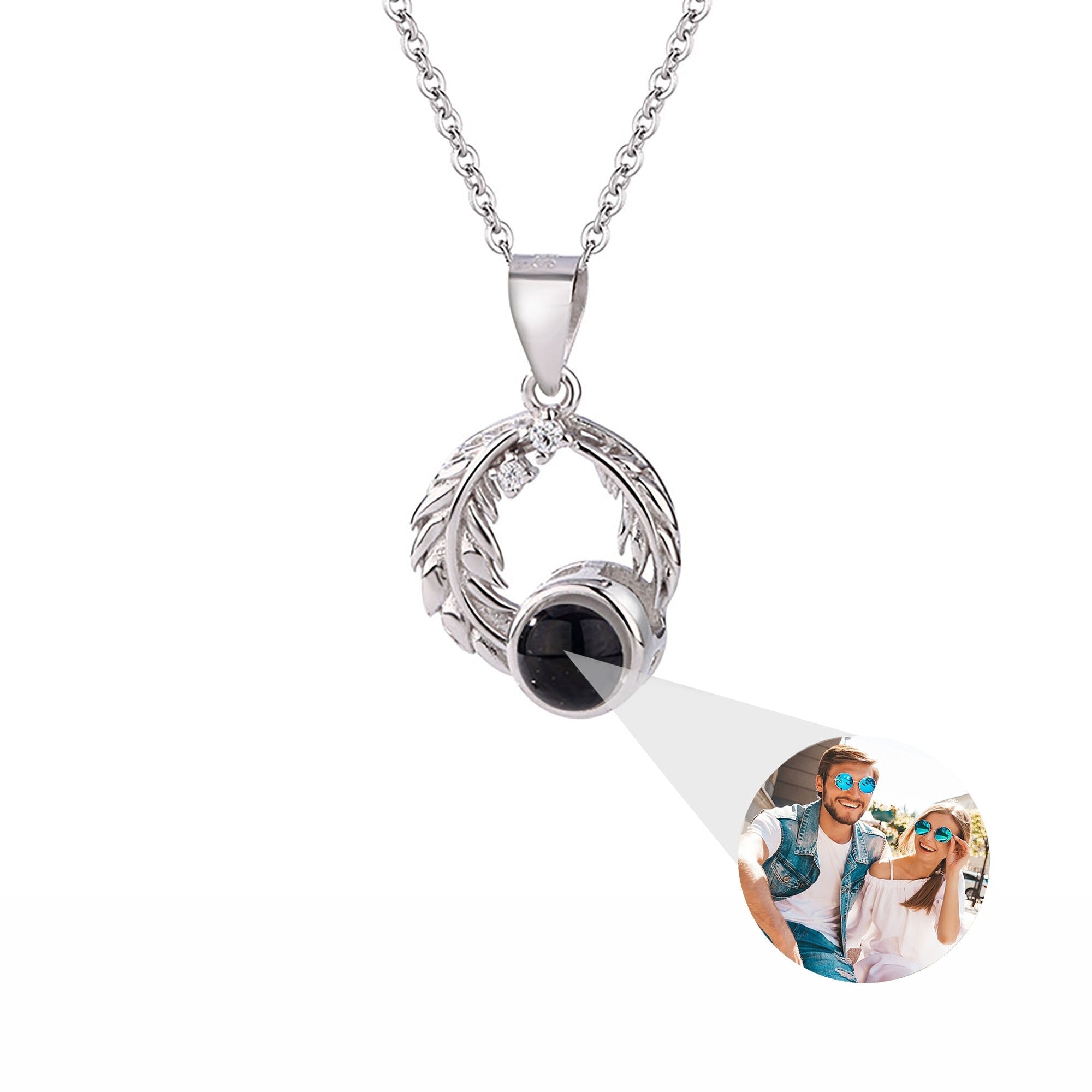 Feathers for customized photos Projection Necklace Pendant Jewelry For Lover Girlfriend