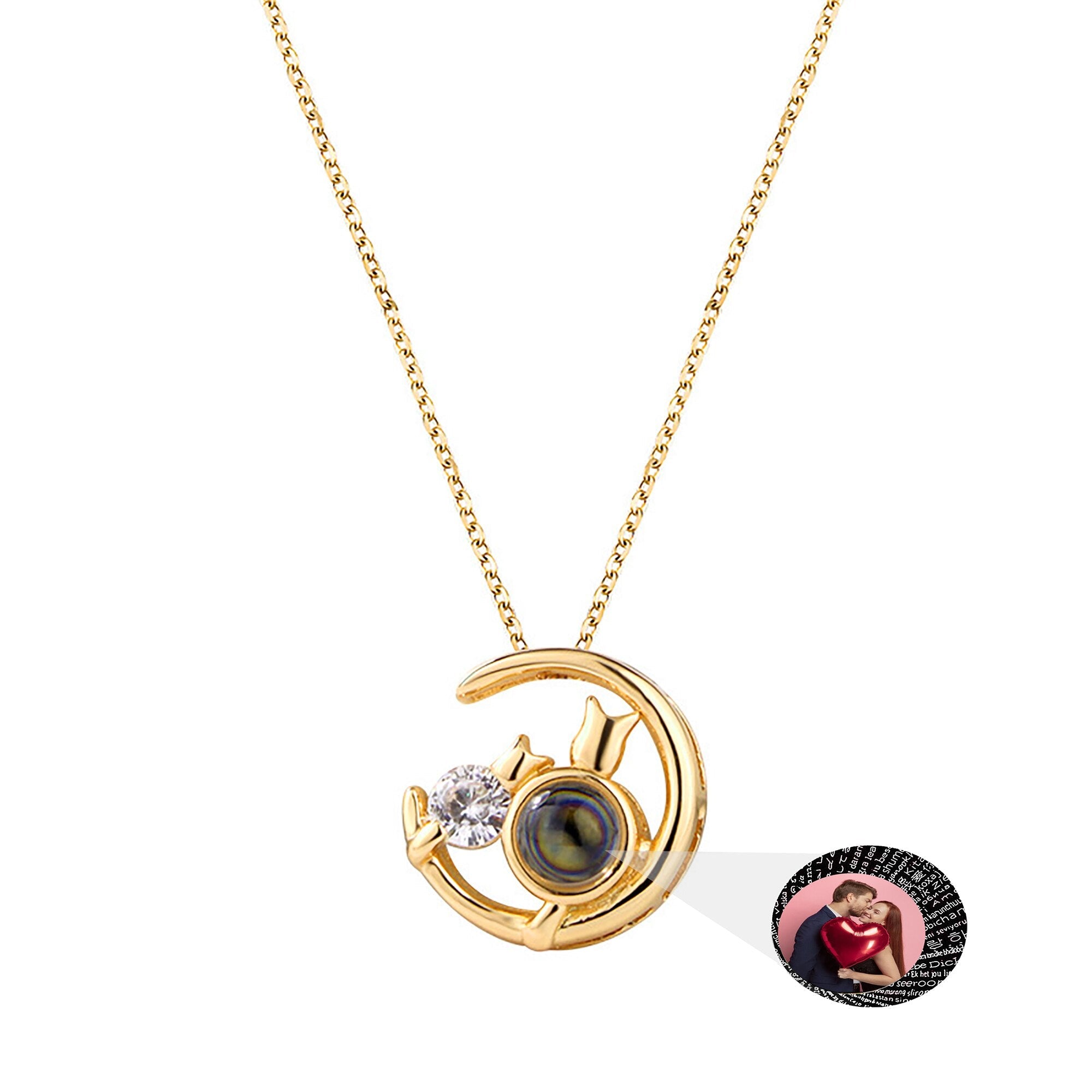 Moon Cat with customizable photos Projection Necklace Pendant Jewelry