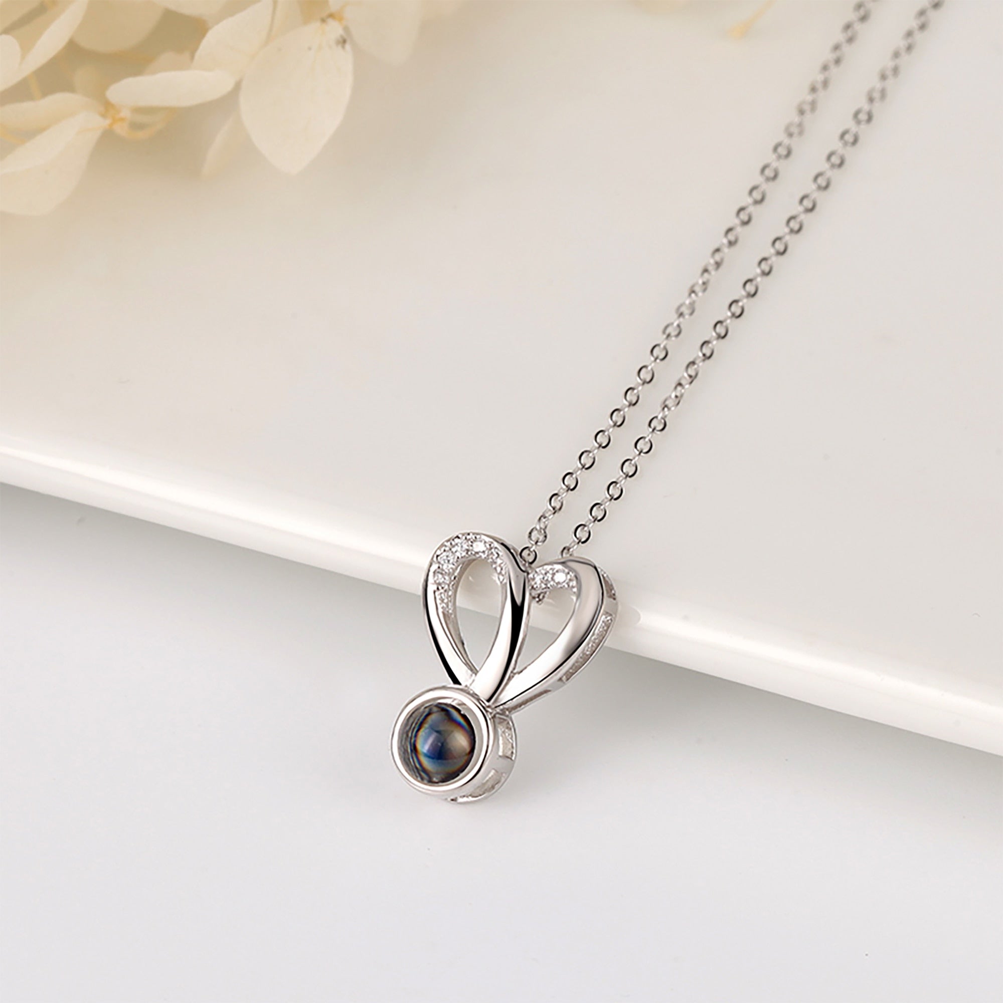 Personalized Photo Projection Necklace Sweet Crystal Rabbit Ears Pendant Necklaces