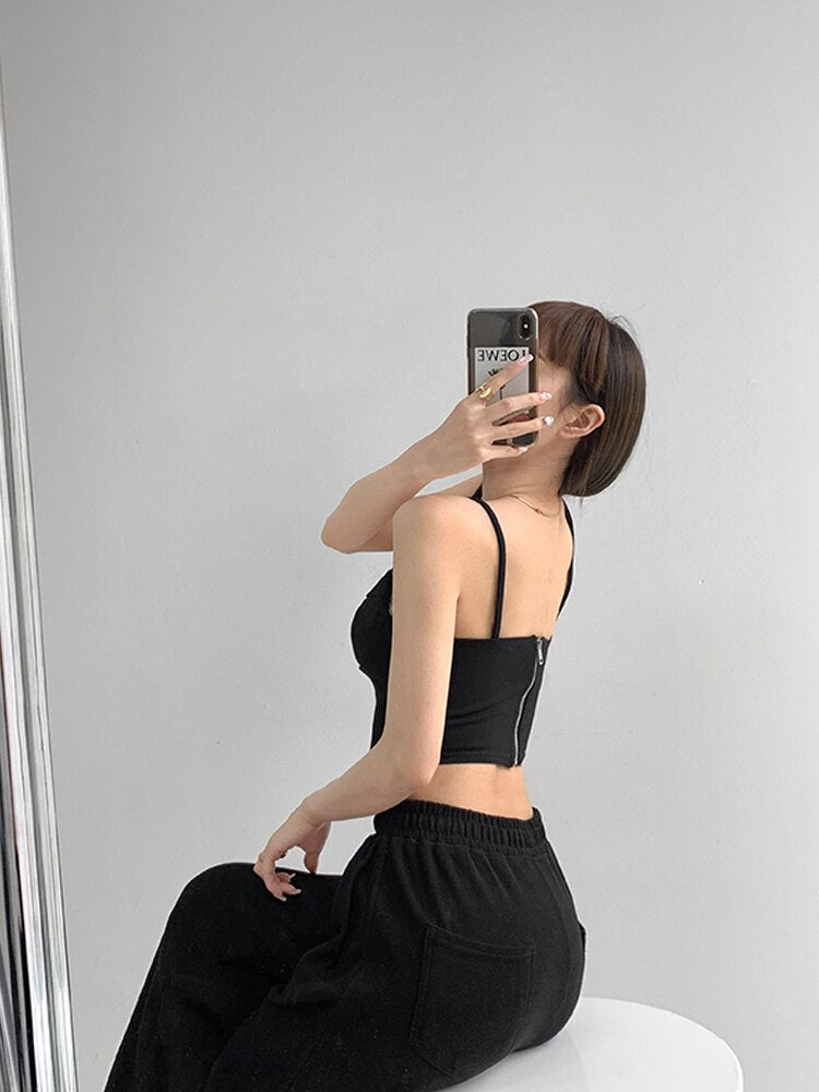 Y2k Tunic Tops Women Design Cross Bandage Camis Chic Slim Sleeveless Crop Top Female