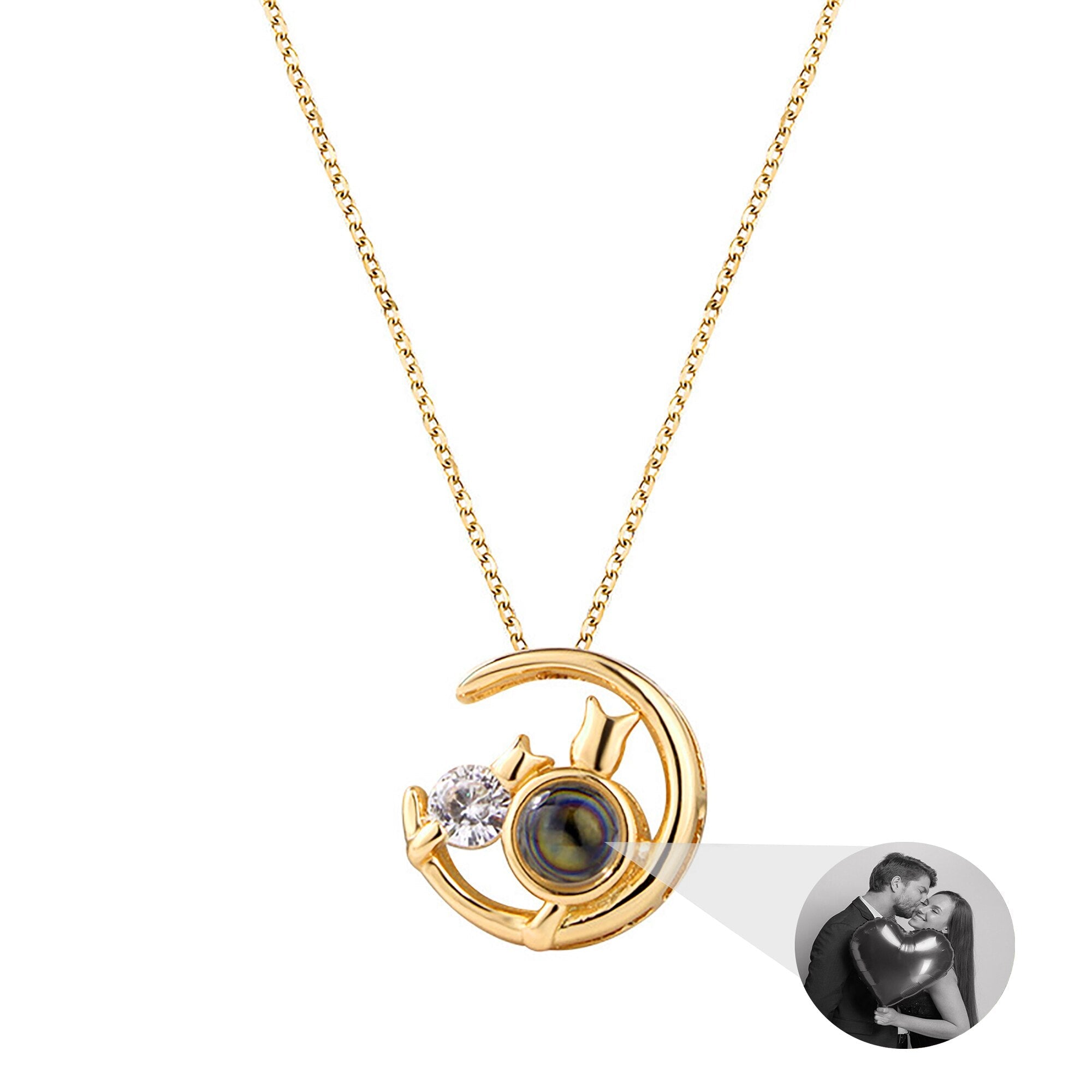 Moon Cat with customizable photos Projection Necklace Pendant Jewelry