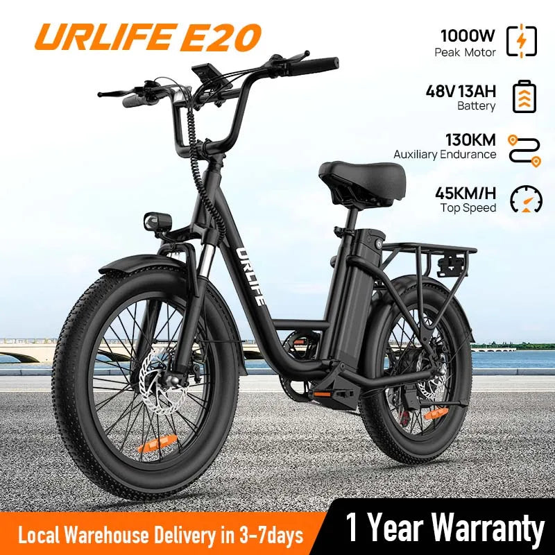 URLIFE 1000W E20 Electric Bike | 48V 13Ah Removable Battery, 20MPH, 20&