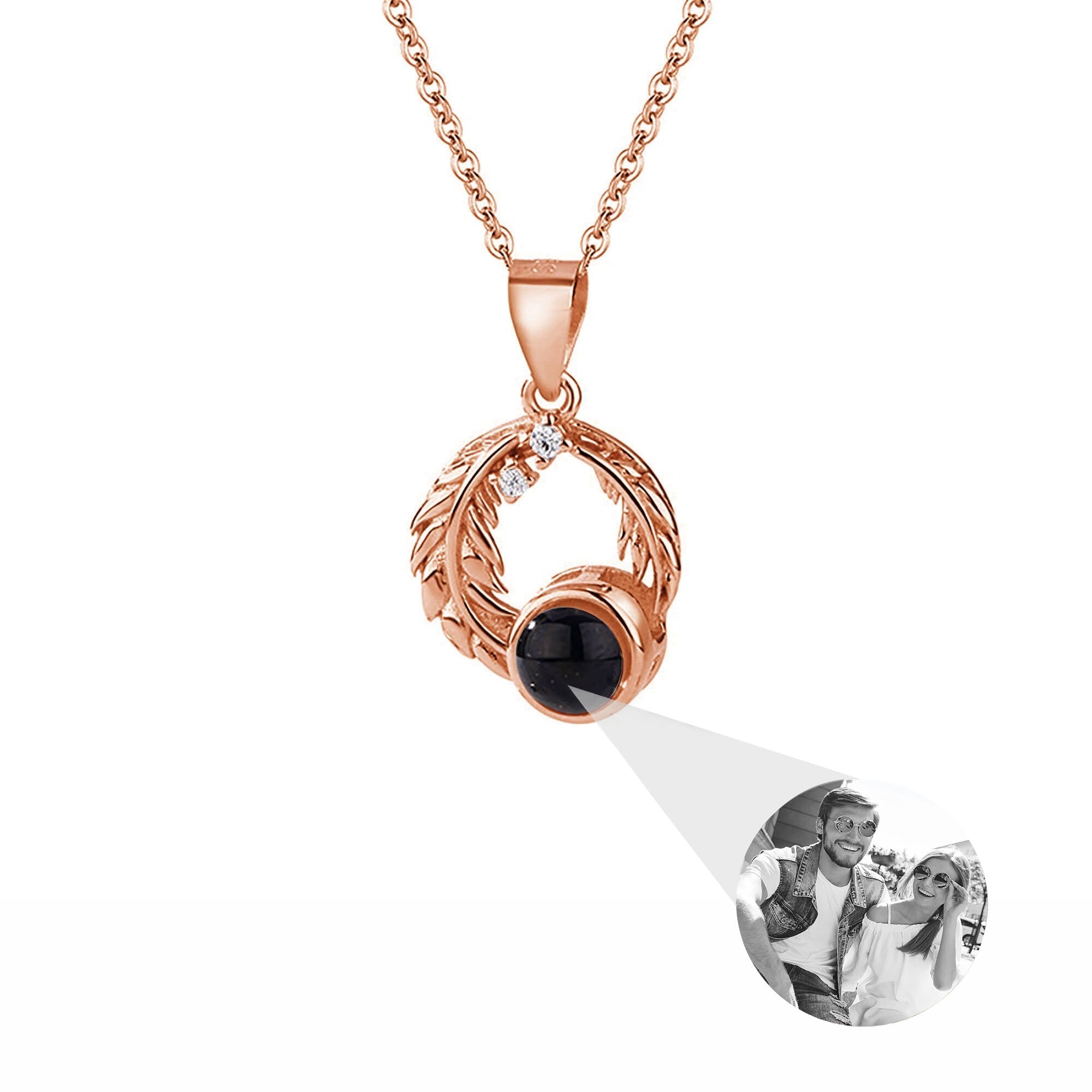 Feathers for customized photos Projection Necklace Pendant Jewelry For Lover Girlfriend