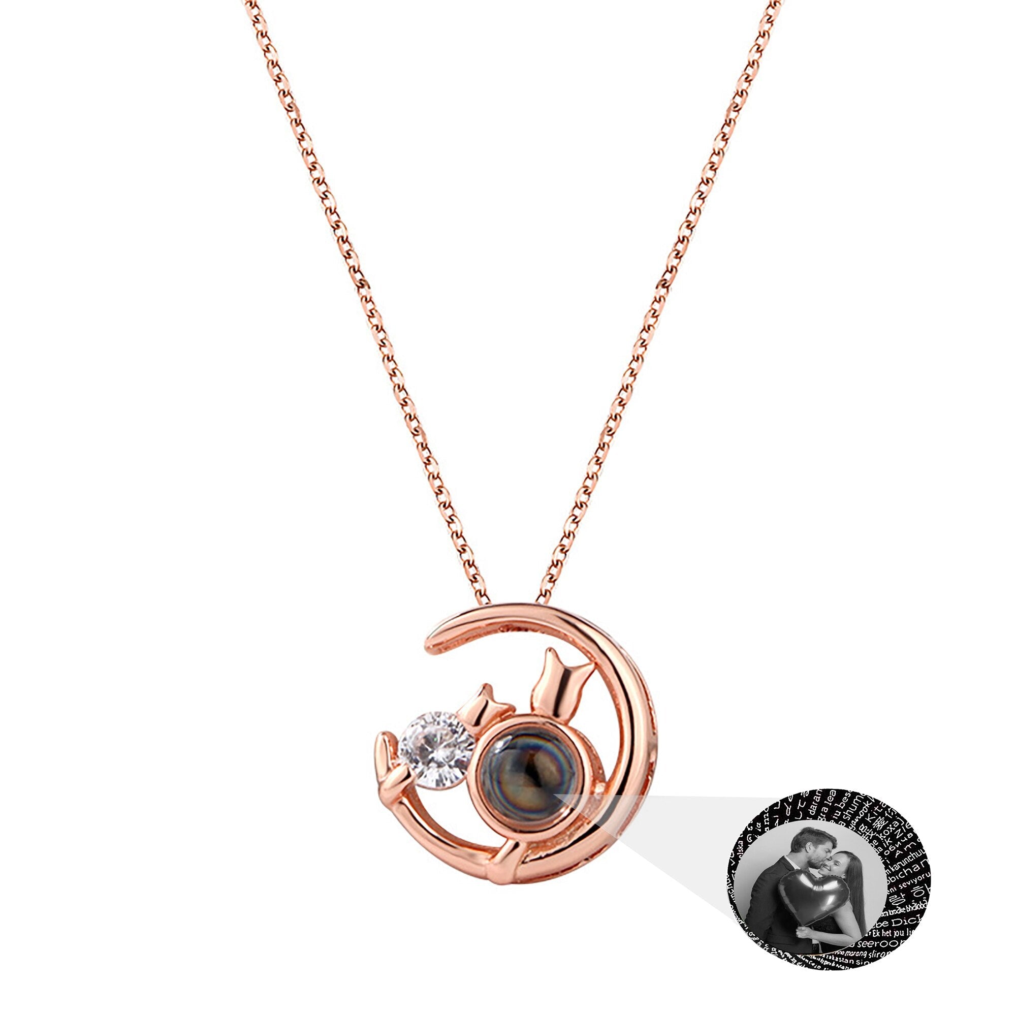 Moon Cat with customizable photos Projection Necklace Pendant Jewelry