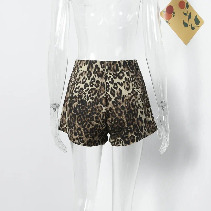 Leopard Print Shorts Women Denim Short Pants