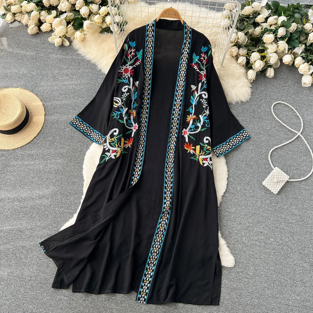 Retro Embroidery Sun Protection Shirt Chiffon Long Streetwear