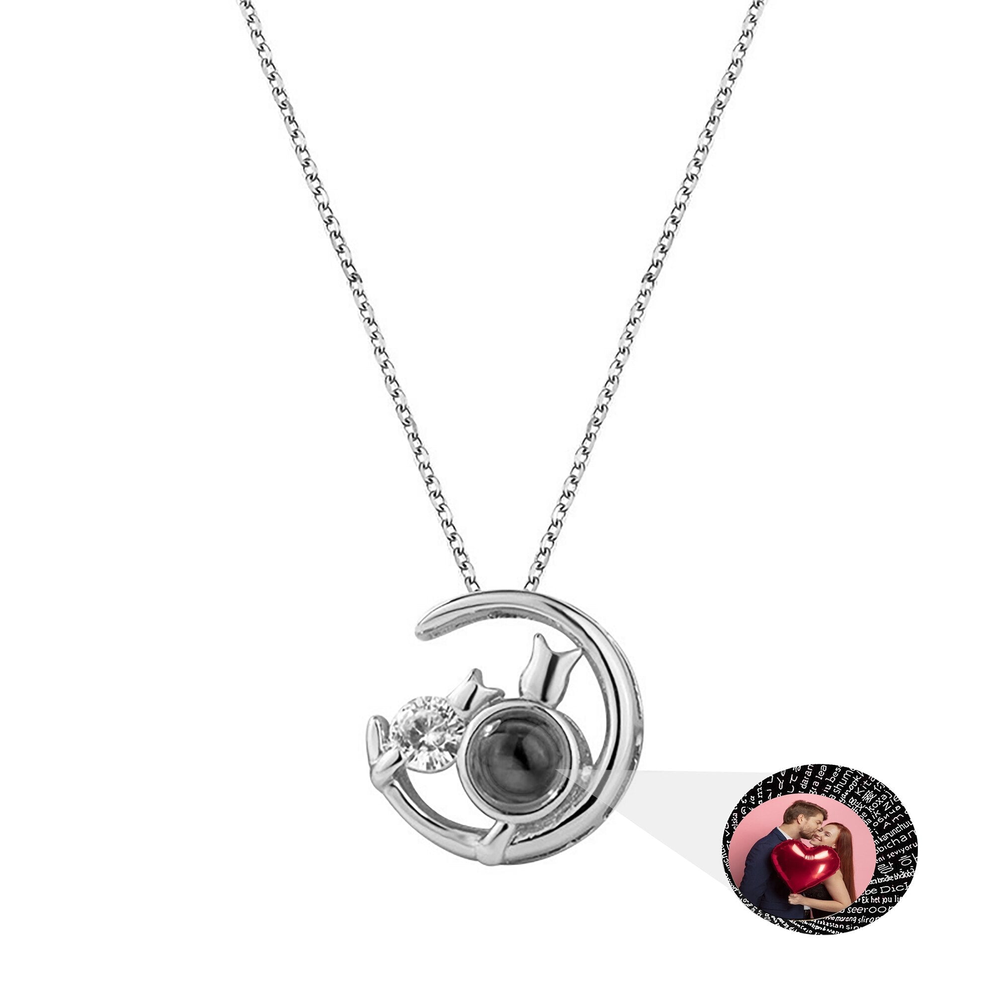 Moon Cat with customizable photos Projection Necklace Pendant Jewelry