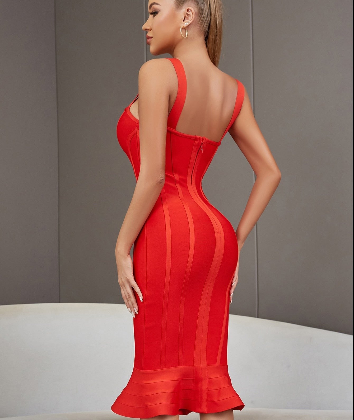 Bandage Dress Spaghetti Strap Red Dress Bodycon Mermaid Sleeveless Dresses