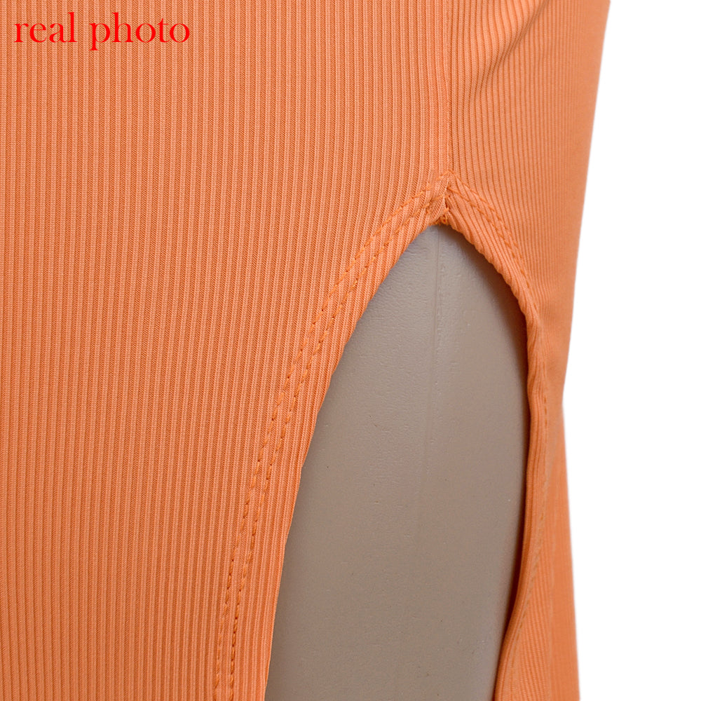 Cryptographic Bandage Cut Out Sexy Halter Neck Top and Skirts Set Gathered Elegant