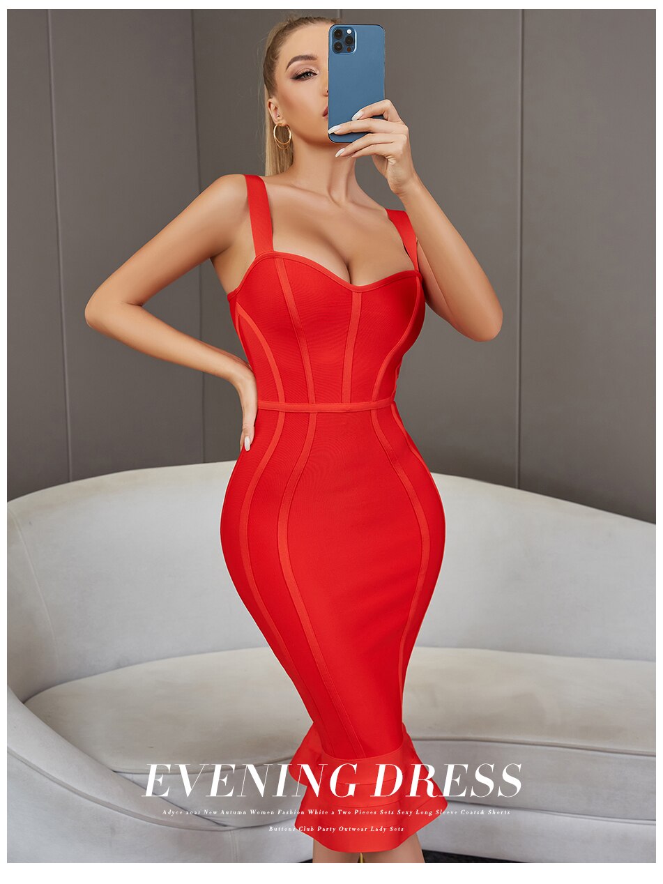 Bandage Dress Spaghetti Strap Red Dress Bodycon Mermaid Sleeveless Dresses