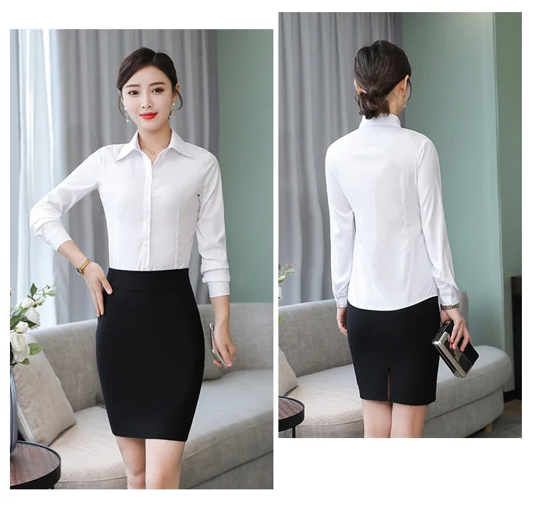 Polyester Cotton Shirts for Women Long Sleeve Blouse