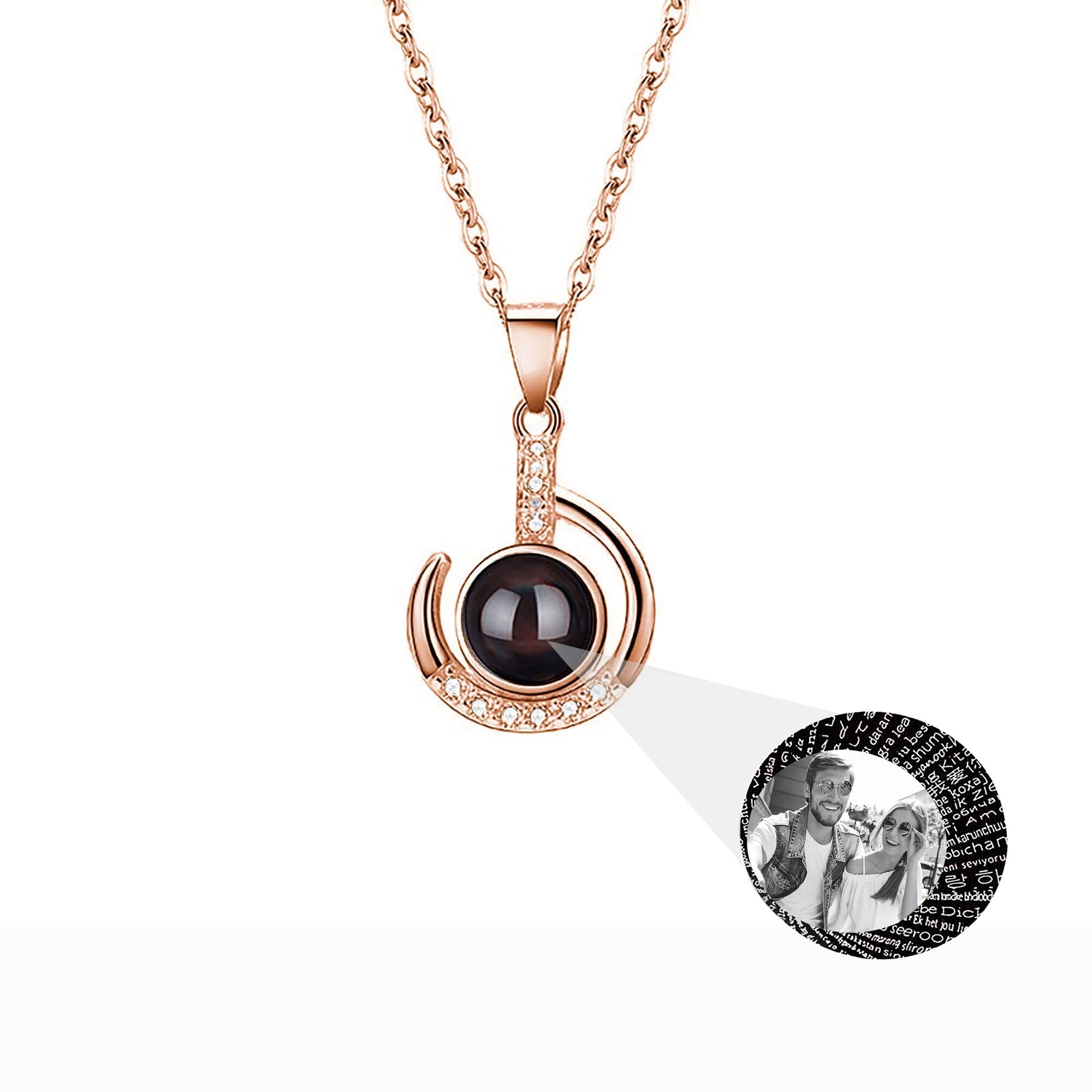 Customizable photo Silver 925 Necklace 100 Languages I Love You Projection Pendant
