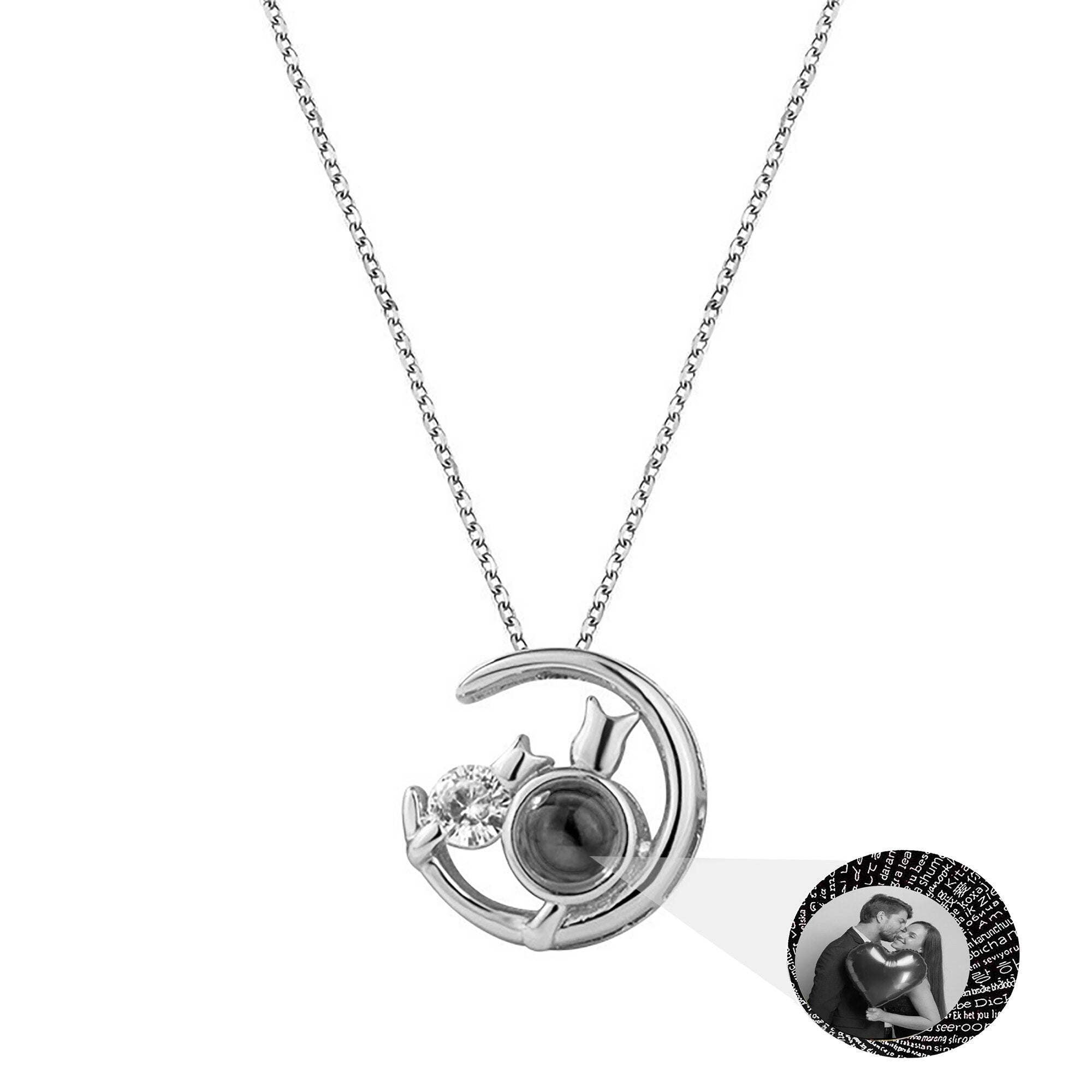Moon Cat with customizable photos Projection Necklace Pendant Jewelry