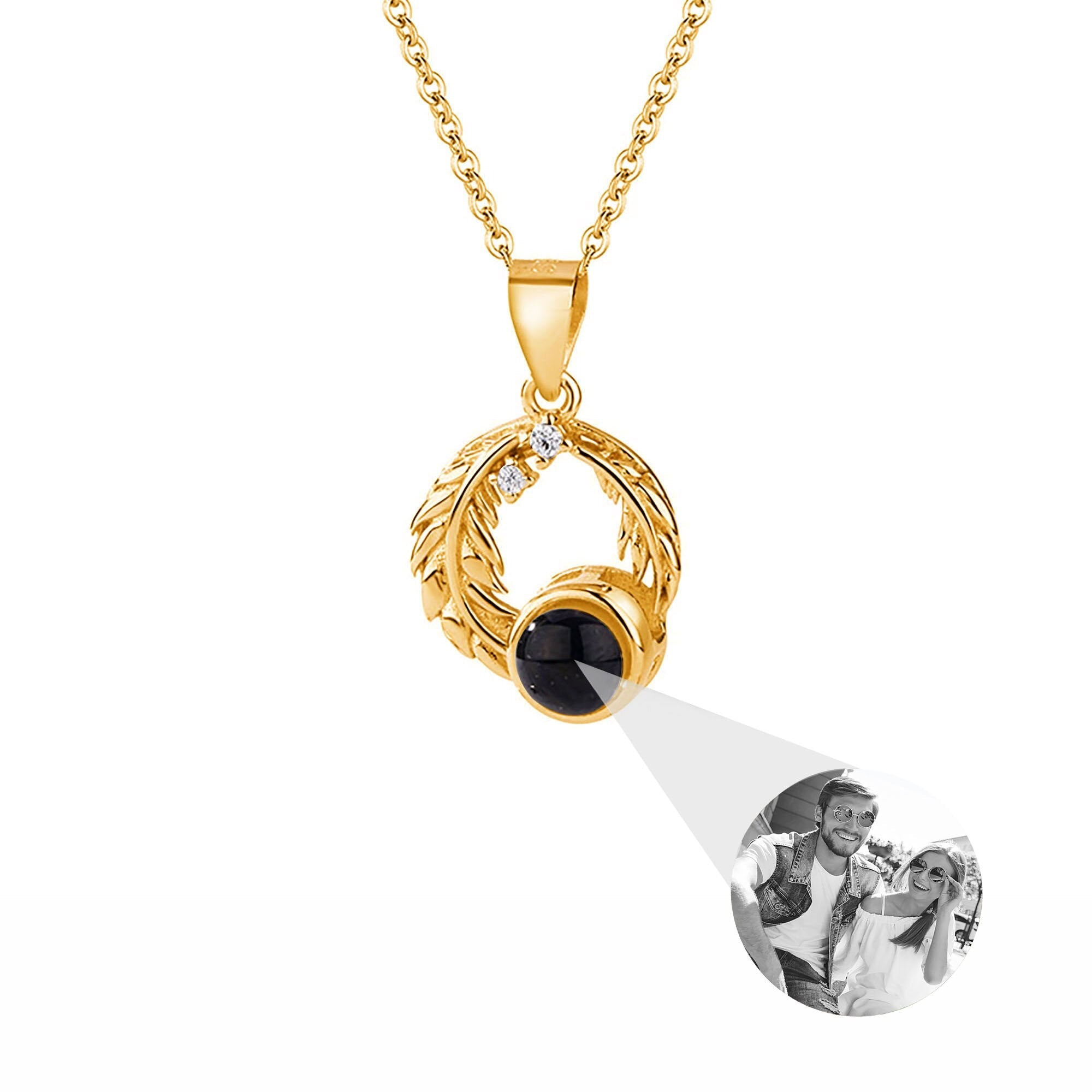 Feathers for customized photos Projection Necklace Pendant Jewelry For Lover Girlfriend