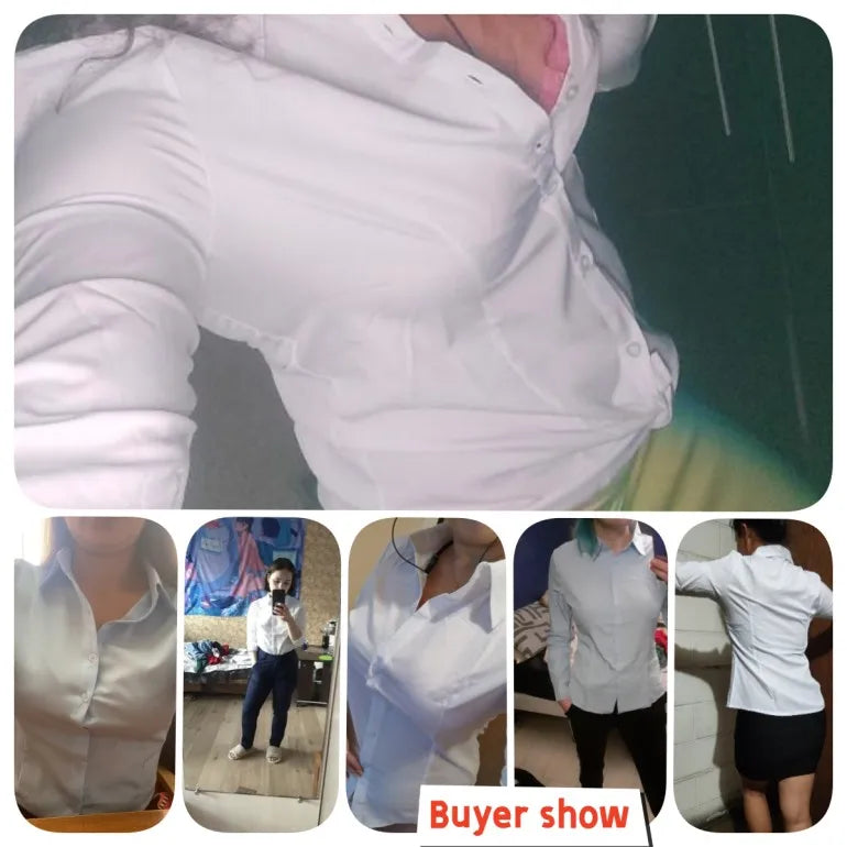 Polyester Cotton Shirts for Women Long Sleeve Blouse