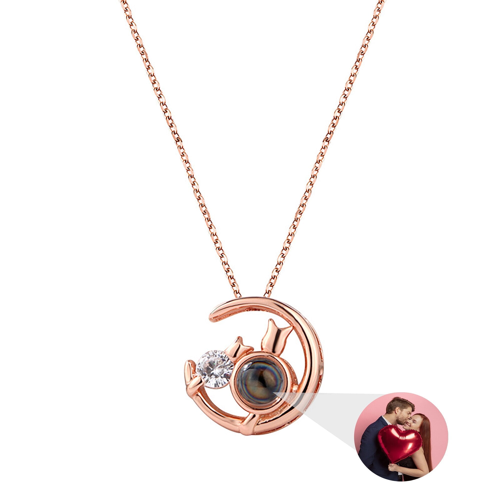 Moon Cat with customizable photos Projection Necklace Pendant Jewelry