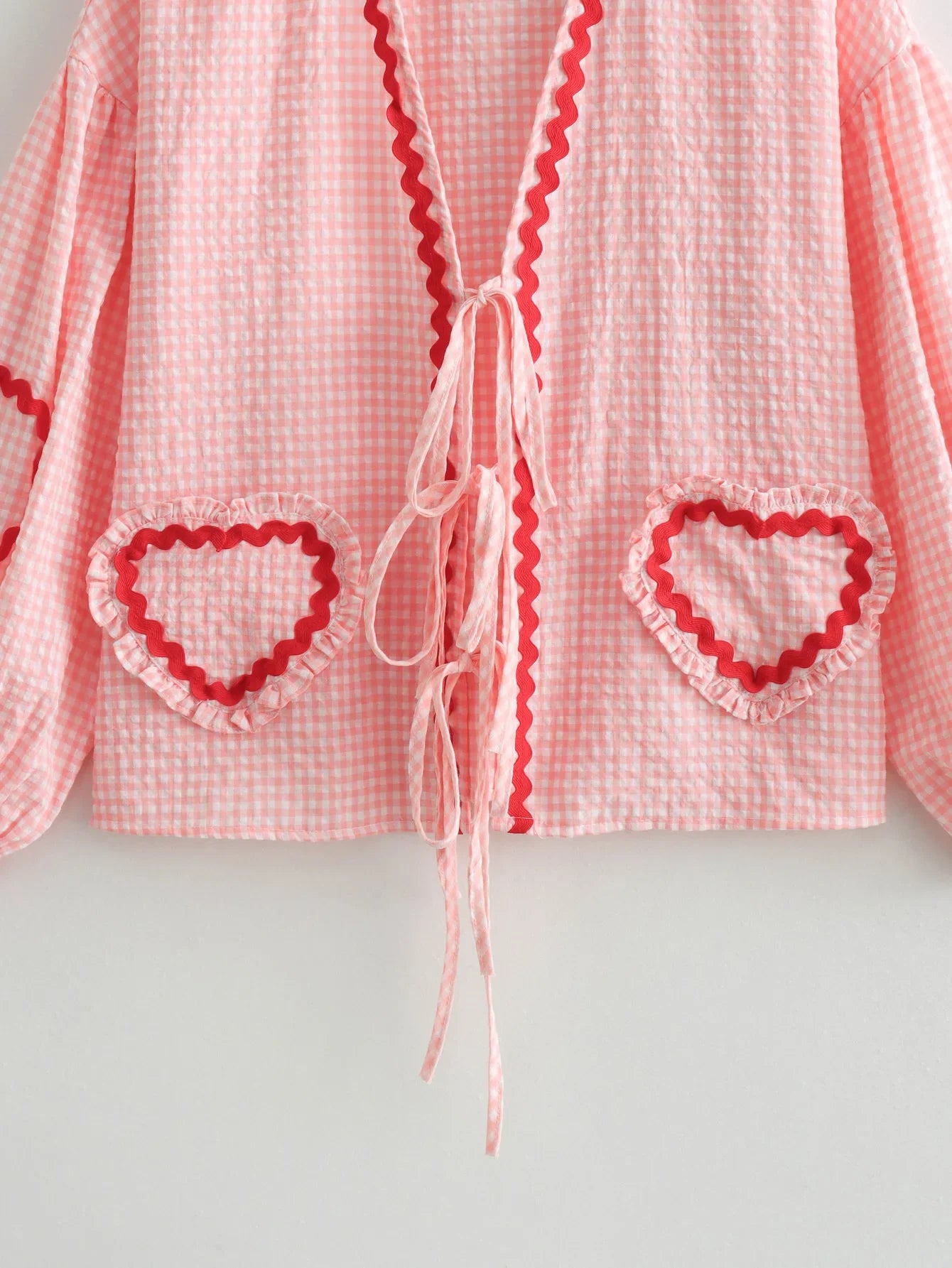 Heart Pockets Ladies V Neck Bow Buttons Blouses