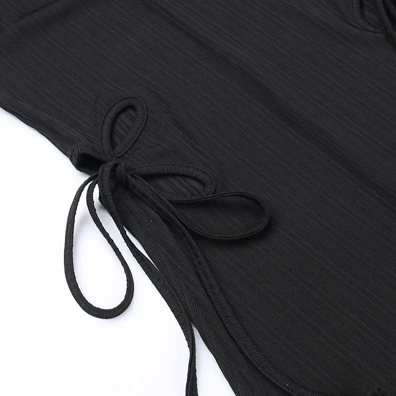 Knitted Long Sleeve Slim Mini Fairycore Slash Neck Dress