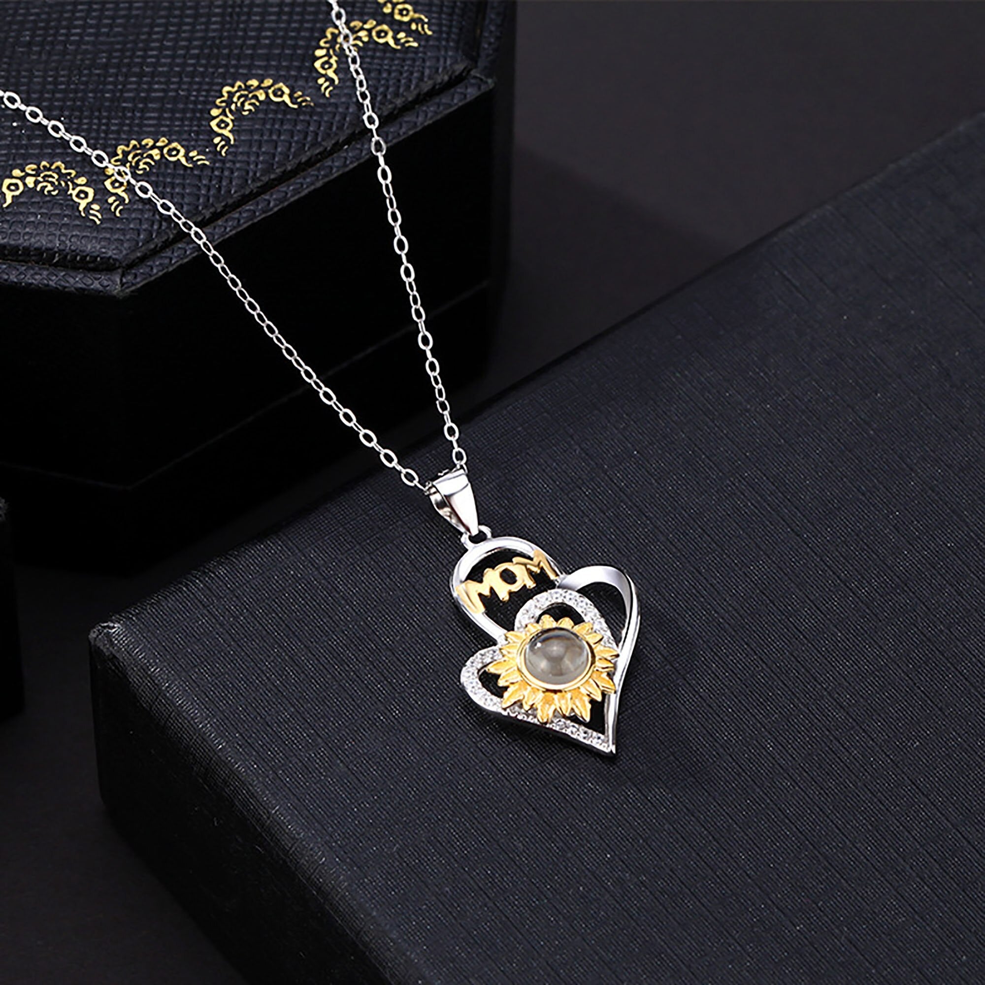 Sunflower with customized photosProjection Necklace Pendant Jewelry