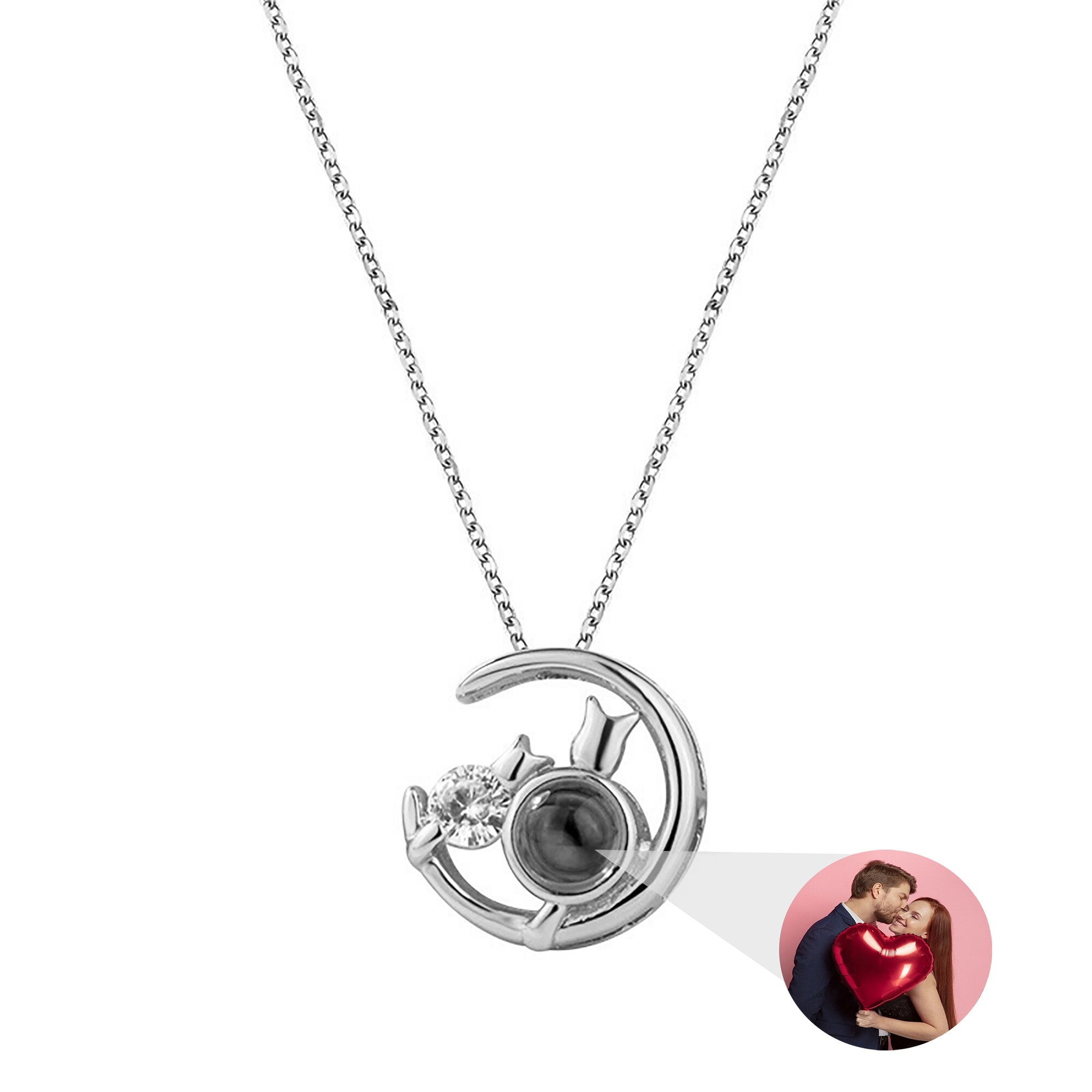 Moon Cat with customizable photos Projection Necklace Pendant Jewelry