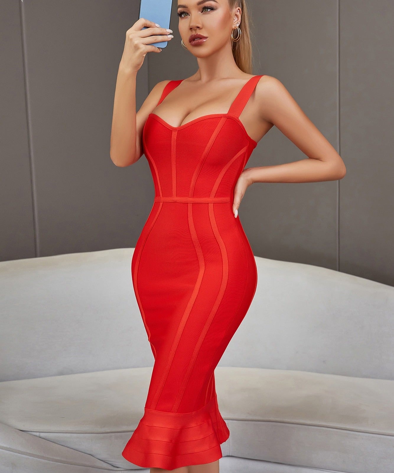 Bandage Dress Spaghetti Strap Red Dress Bodycon Mermaid Sleeveless Dresses