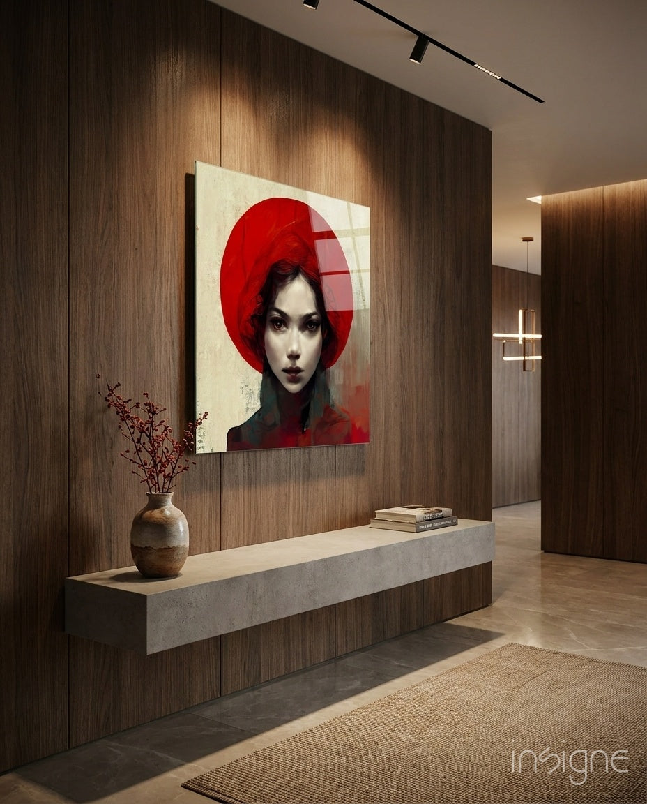 Red Hat Glass Wall Art || Designer Collection