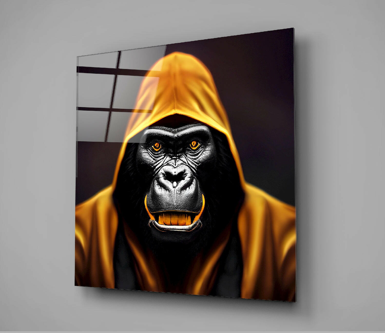 Golden Hooded Gorilla Fierce Gaze Glass Wall Art