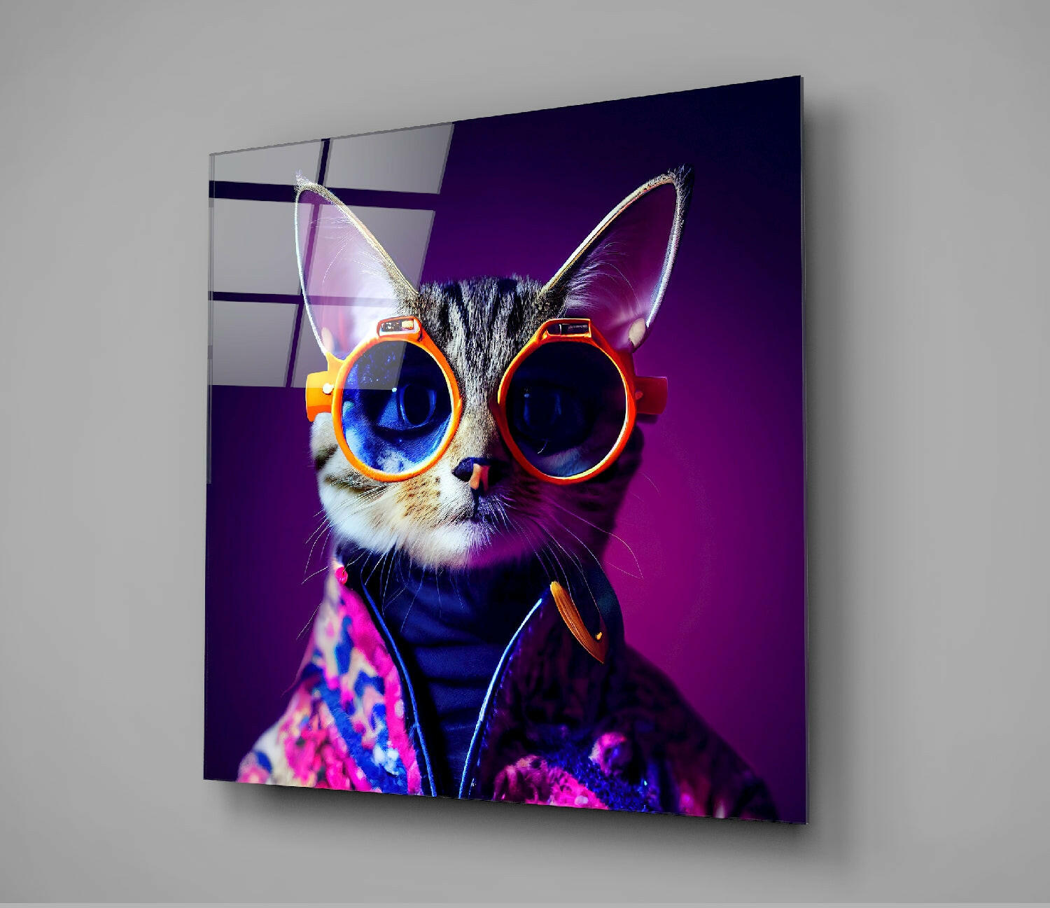 Curious Cat Glass Wall Art || Designers Collection