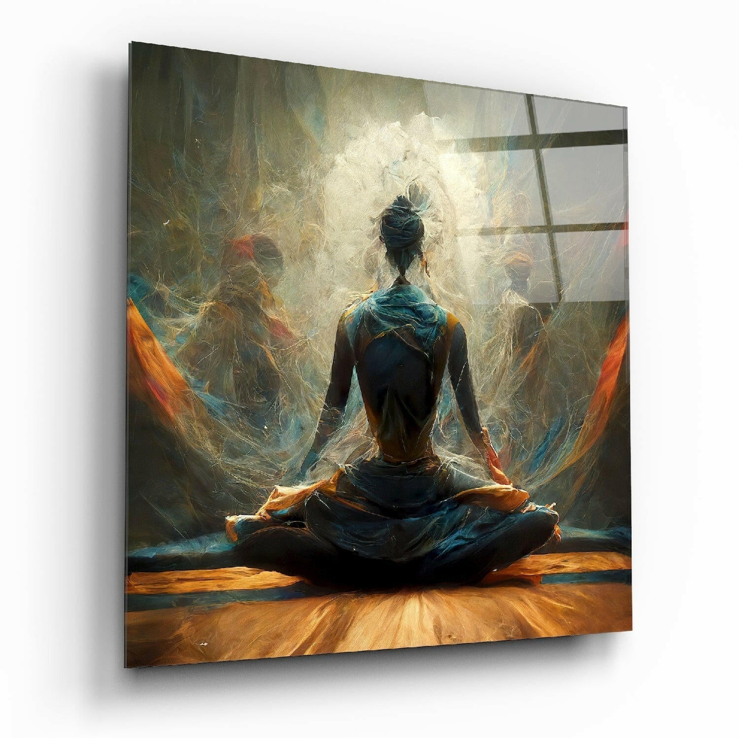 Lotus Meditation With Ghostly Auras Glass Wall Art