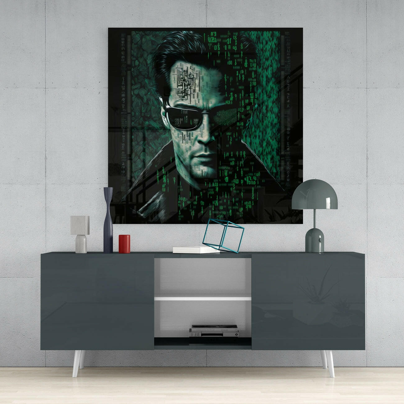 Green Digital Rain Code Glass Wall Art || Designer Collection