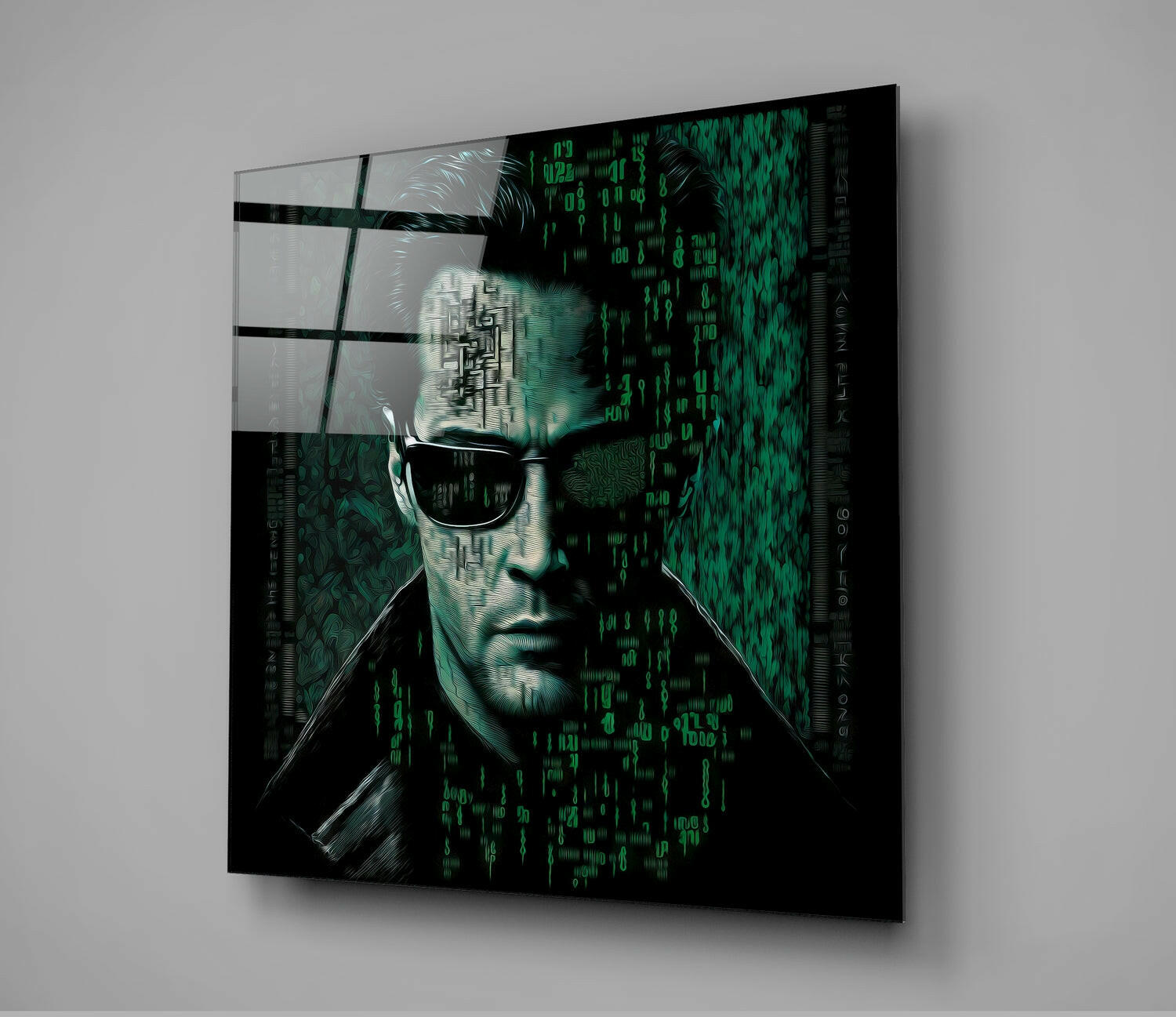Green Digital Rain Code Glass Wall Art || Designer Collection