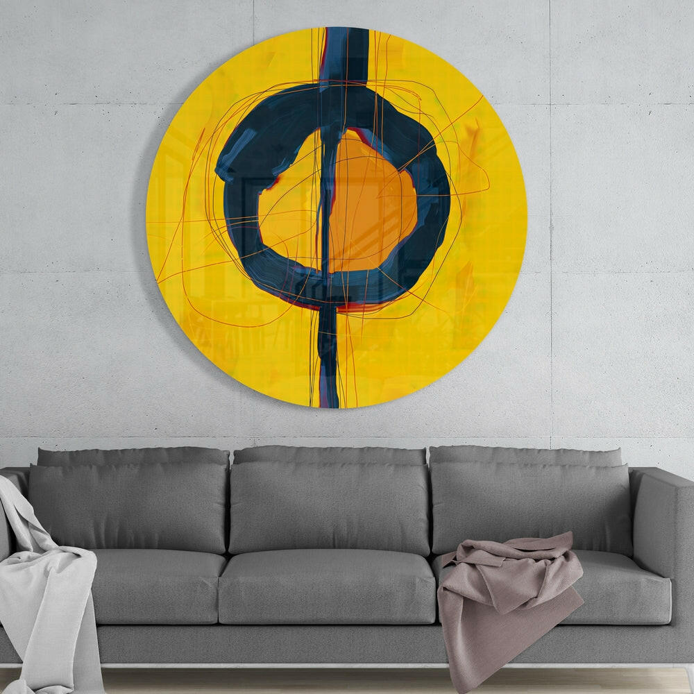 Yellow Navy Circle Orb Glass Wall Art