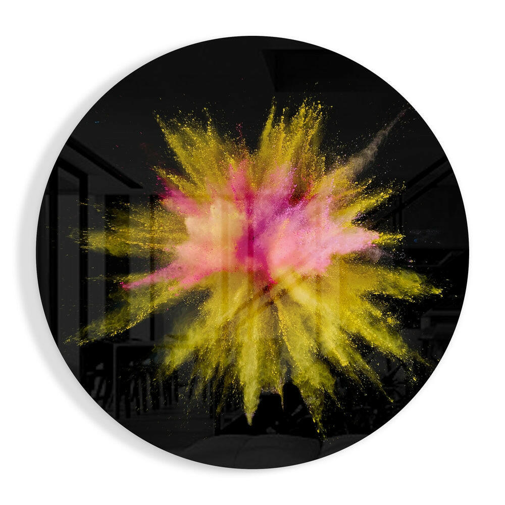 Yellow Pink Powder Explosion Glass Wall Art