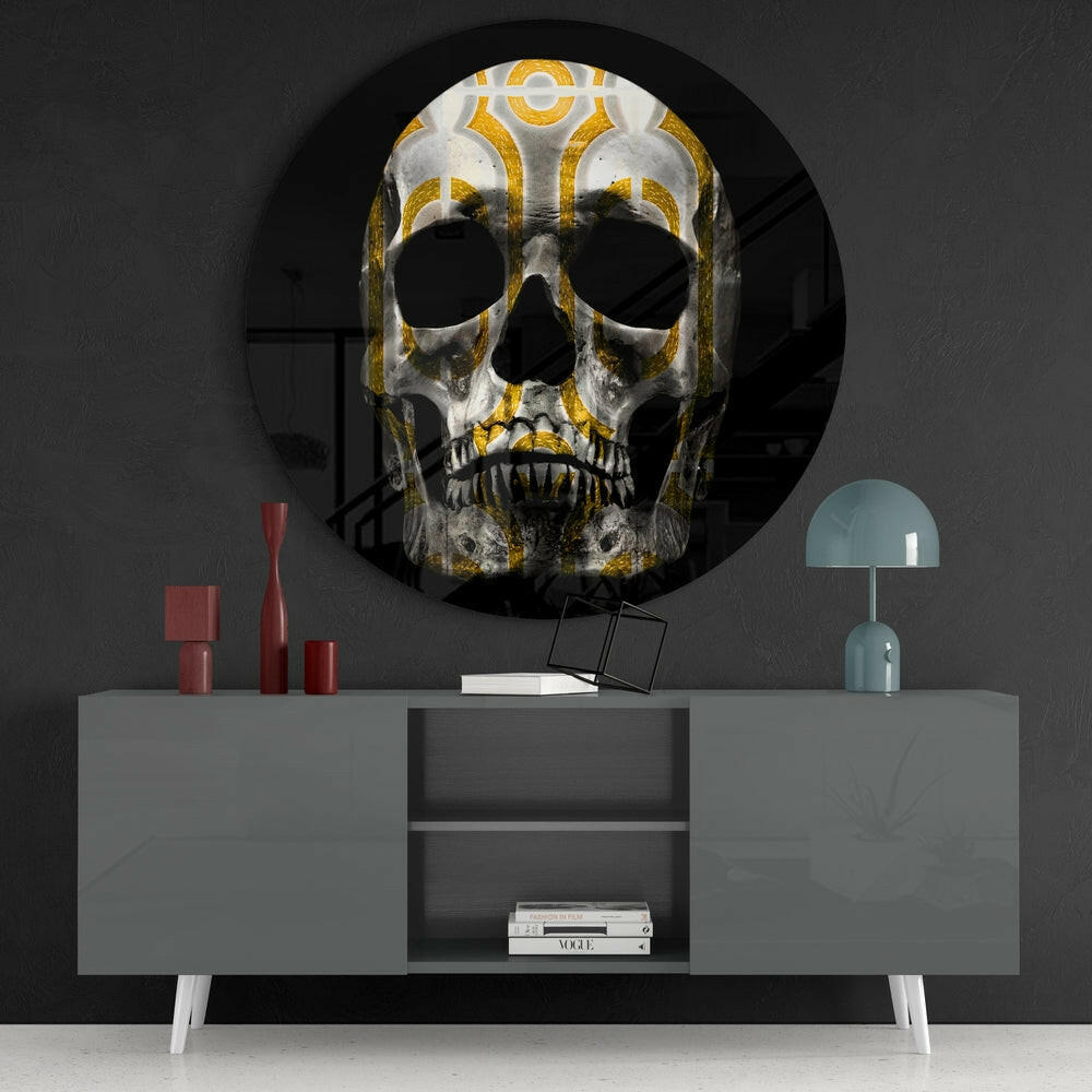 Golden Loop Pattern Skull Glass Wall Art