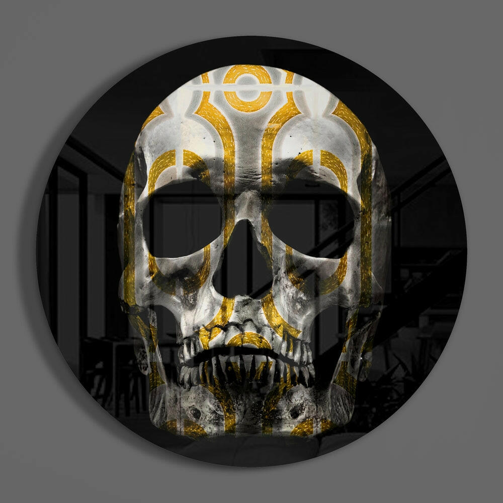Golden Loop Pattern Skull Glass Wall Art