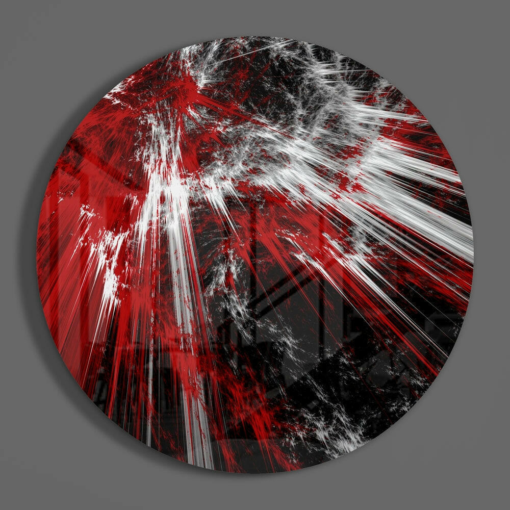 Round Crimson Shatter Explosion Glass Wall Art