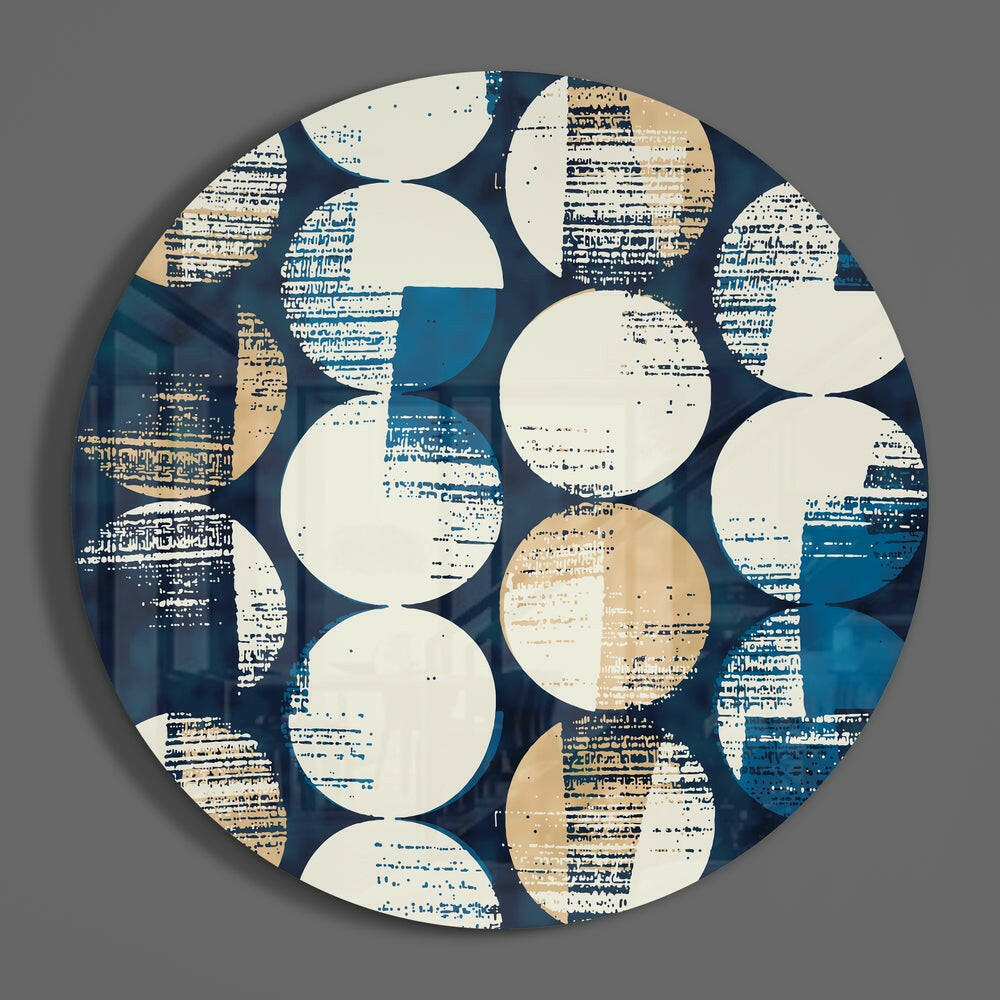 Round Distressed Blue Dots Collage Glass Wall Art
