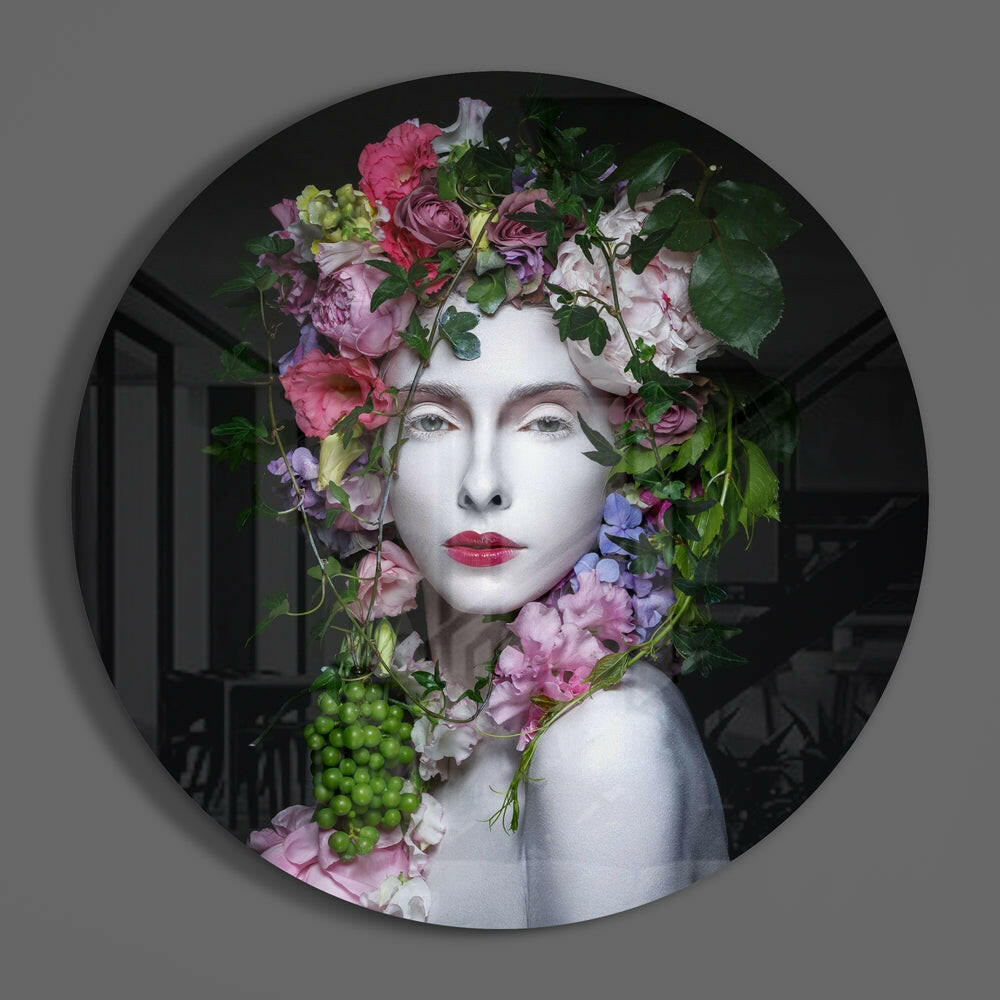 Rose Headdress Pale Portrait Woman Glass Wall Art