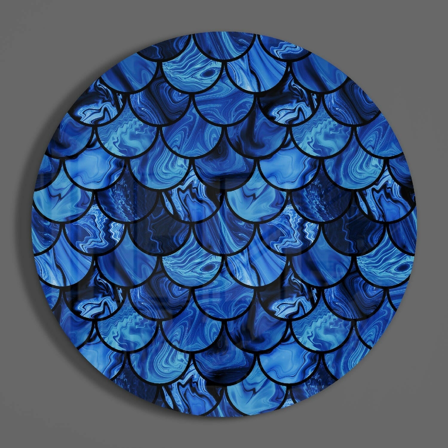 Blue Marble Mermaid Scales Glass Wall Art