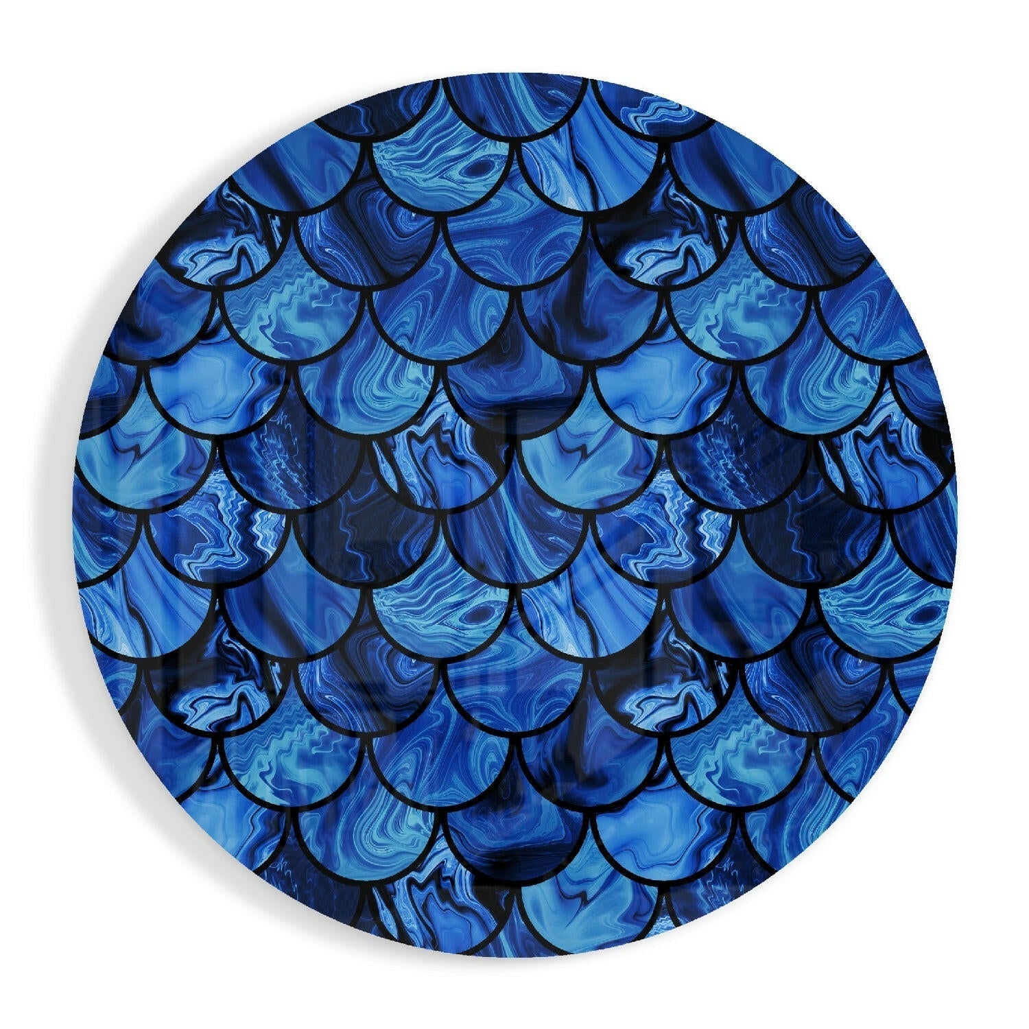 Blue Marble Mermaid Scales Glass Wall Art