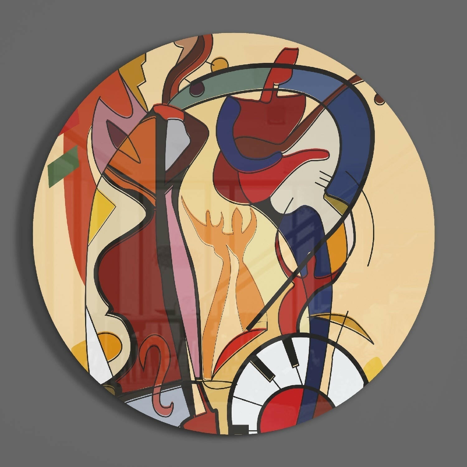 Cubist Violin and Piano Keys Figures Glass Wall Art