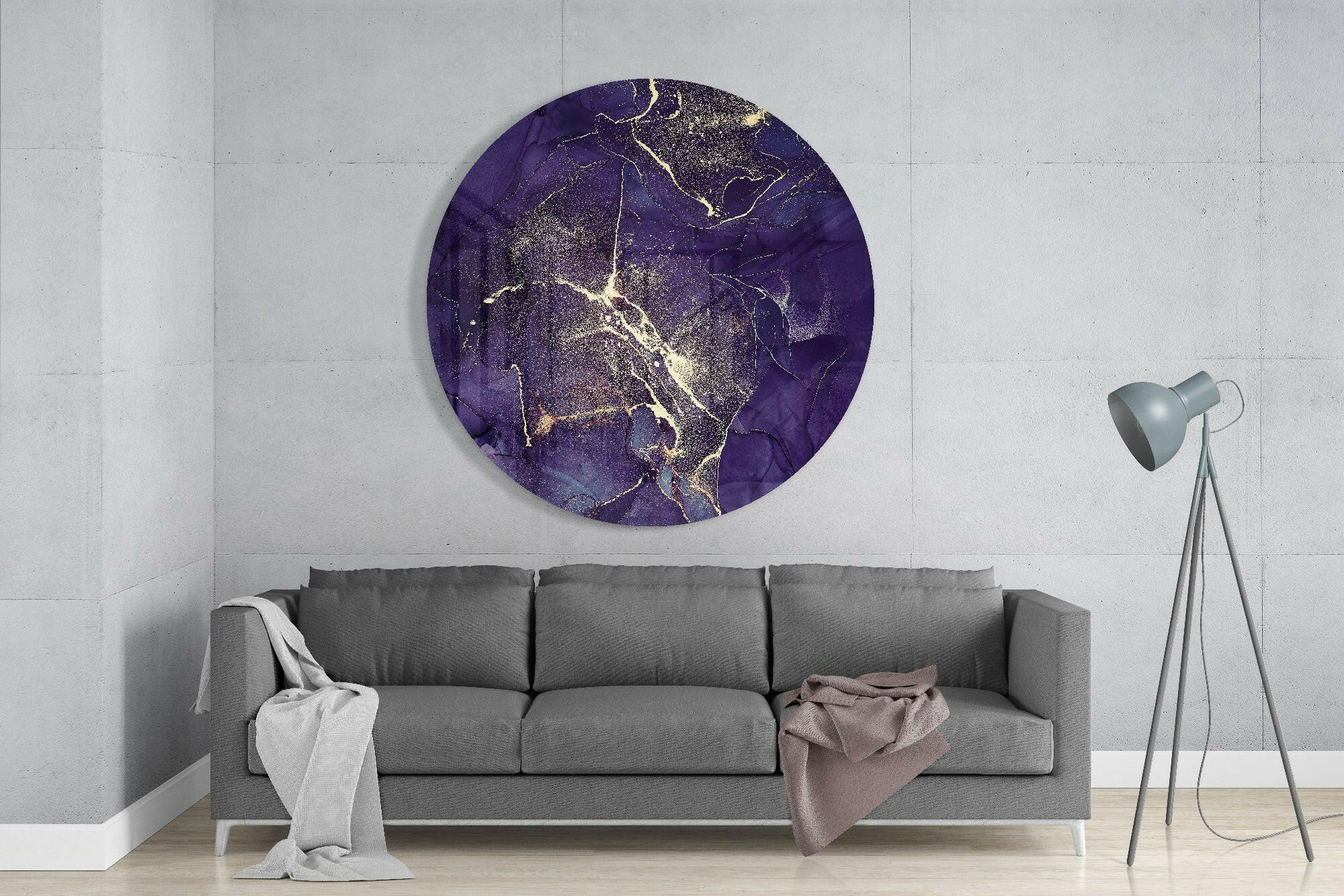 Purple Gold Vein Marble Glass Wall Art