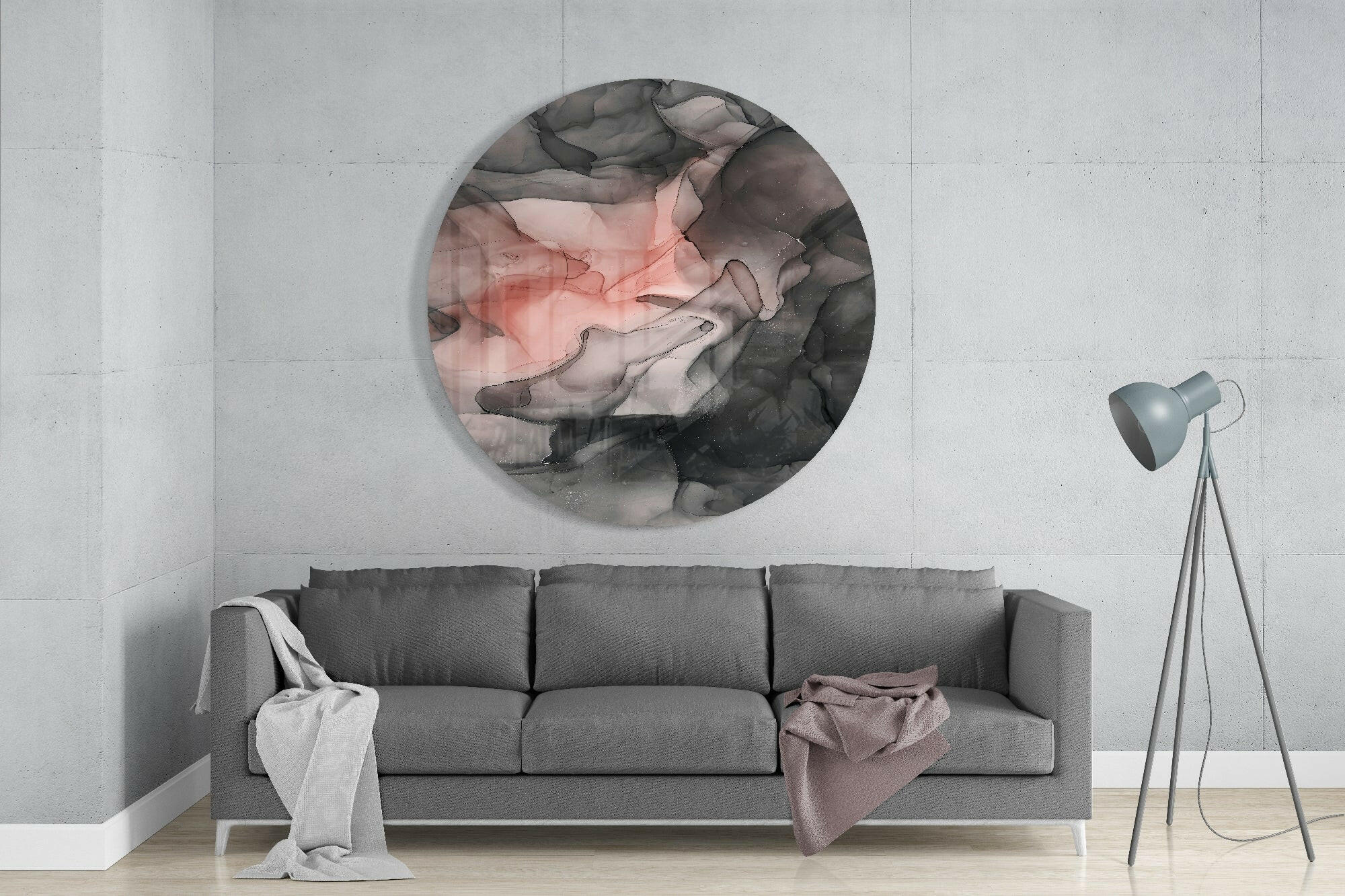 Coral Blush Black Ink Flow Glass Wall Art