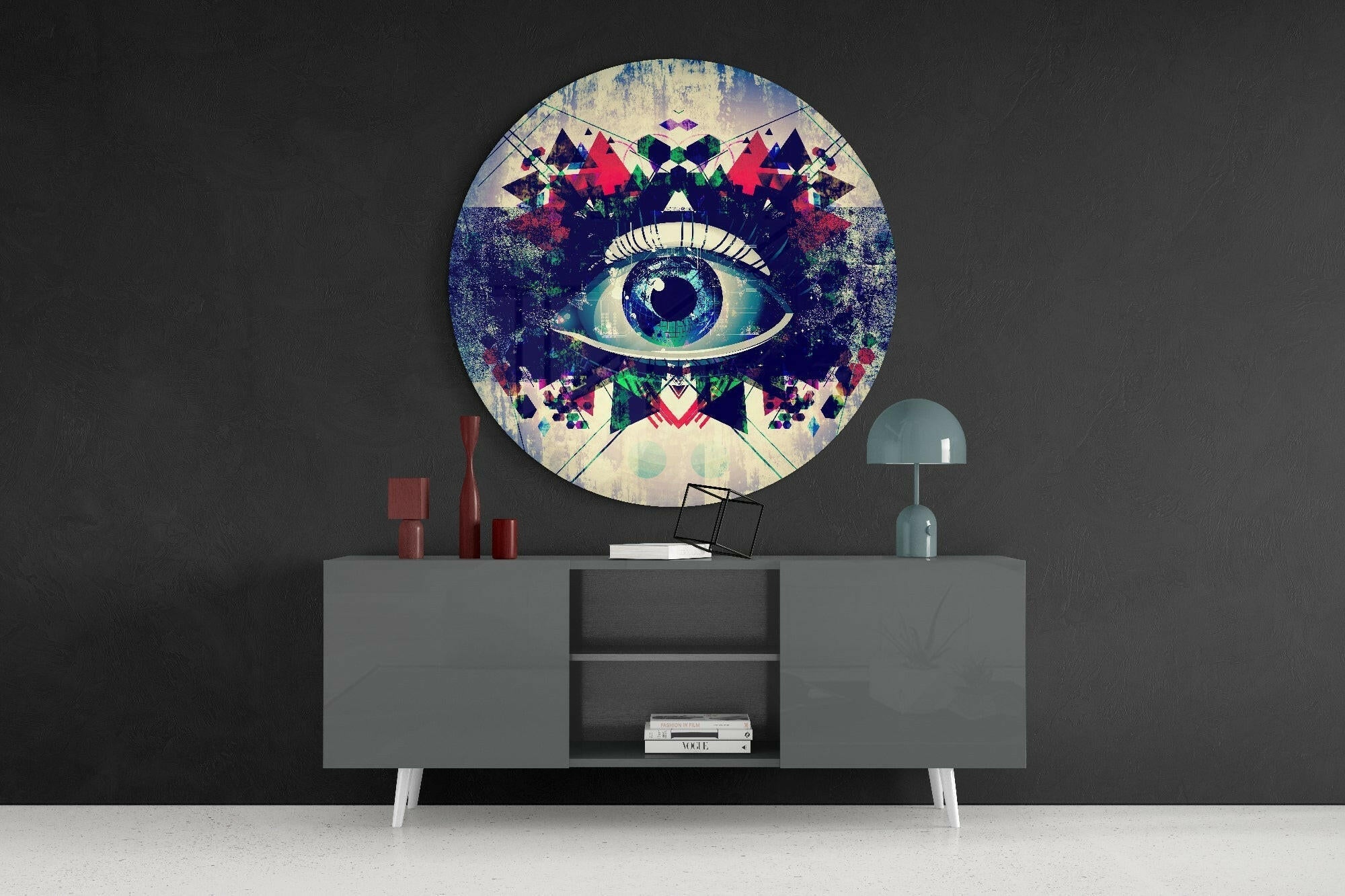 Round Geometric Mosaic Blue Eye Glass Wall Art