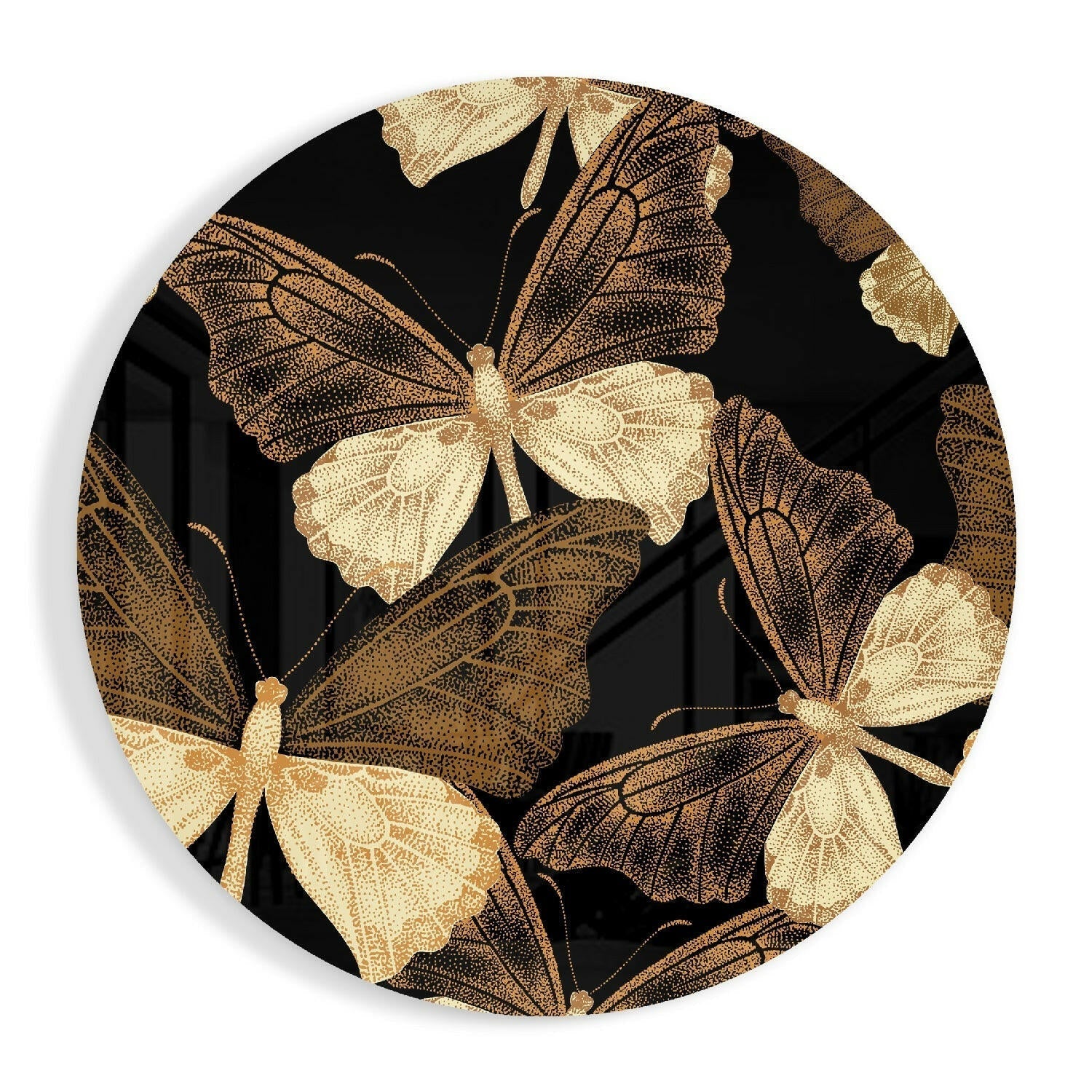 Round Gold Butterfly Swarm Glass Wall Art